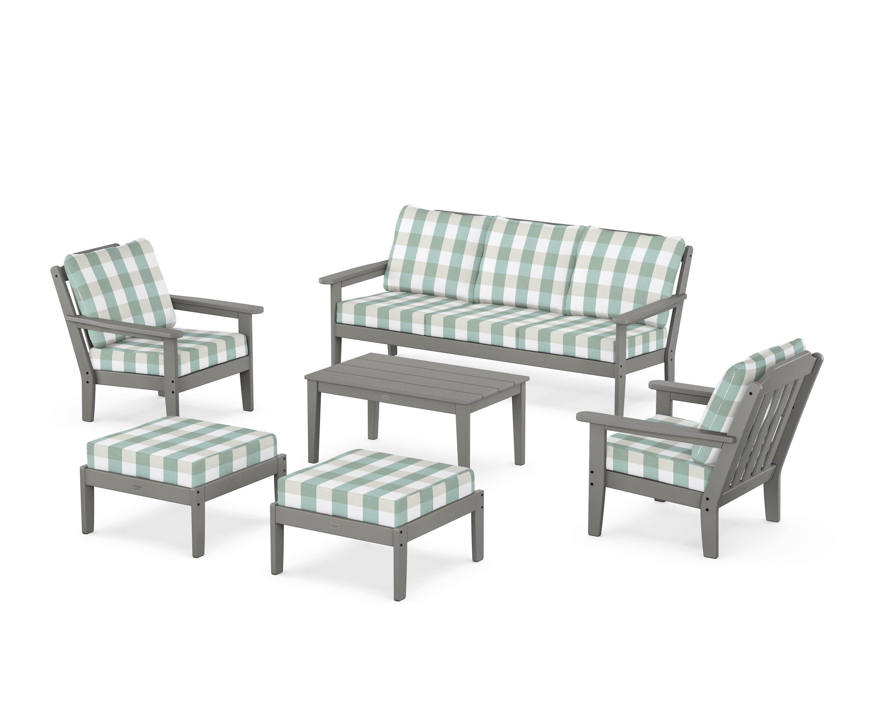 Cottage 6-Piece Lounge Sofa Set in Slate Grey / Buffalo Plaid Glacier Spa
