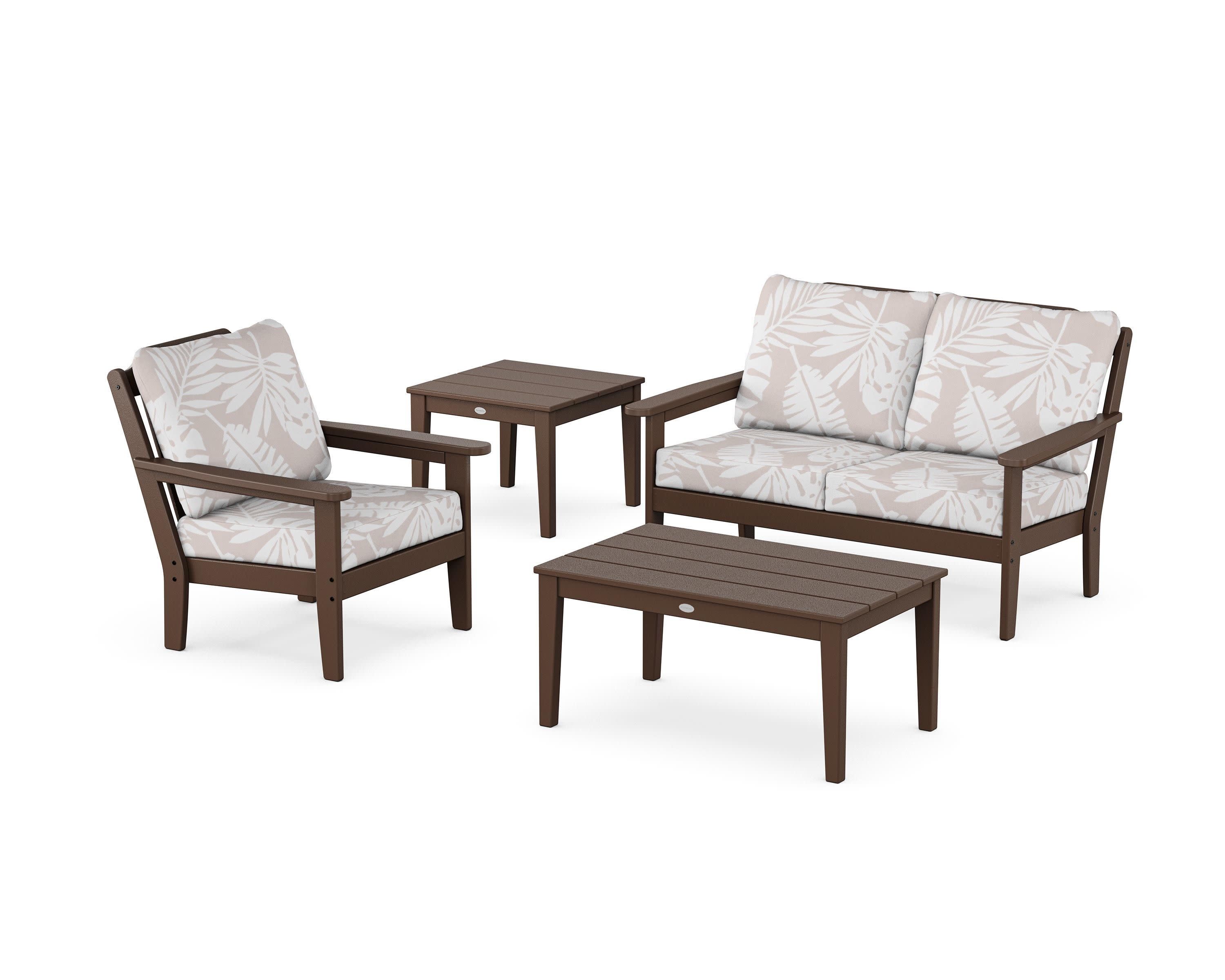 Wovendale 4-Piece Deep Seating Set in Mahogany / Leaf Dune Burlap