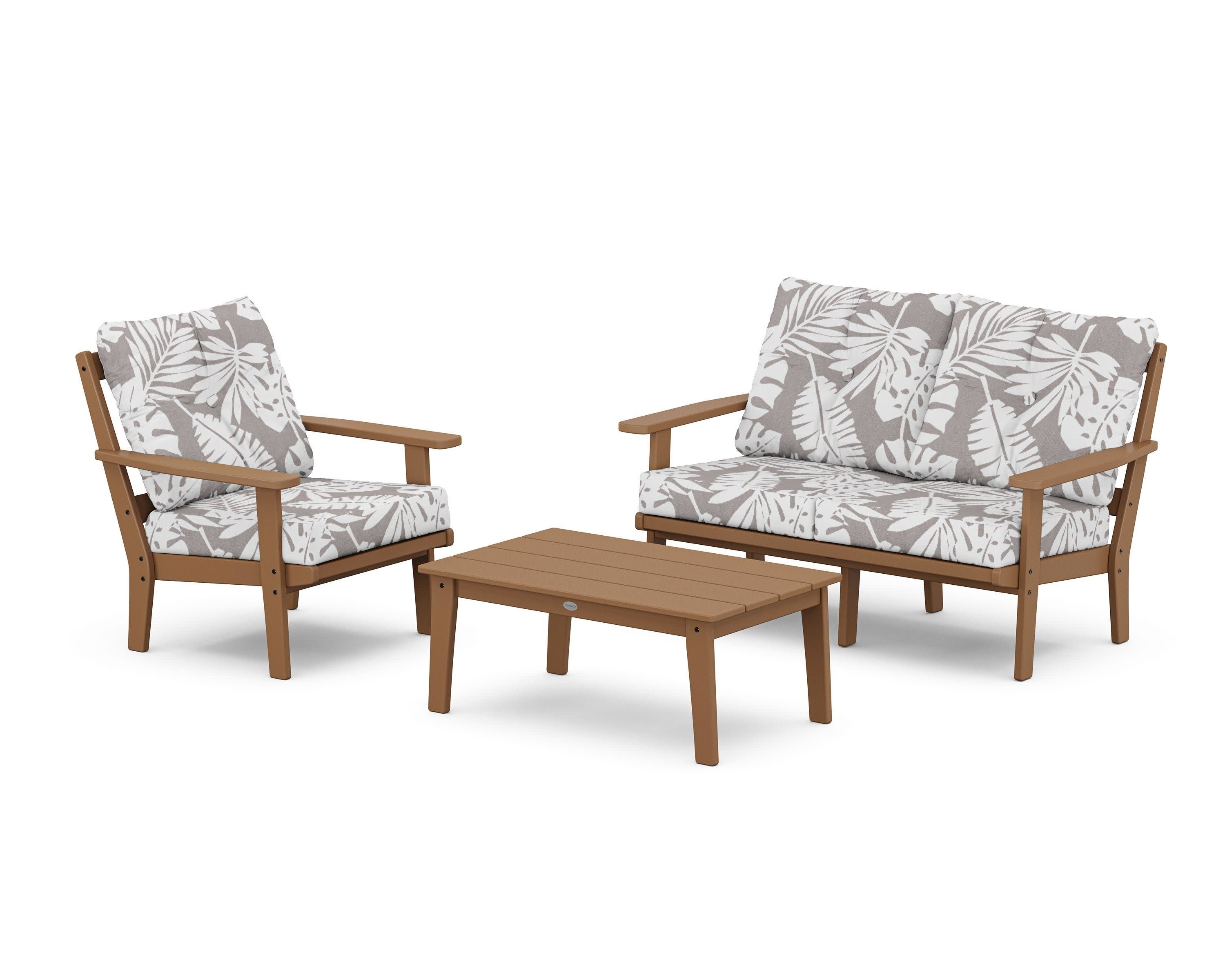Prairie 3-Piece Deep Seating Set with Loveseat in Teak / Leaf Grey Mist