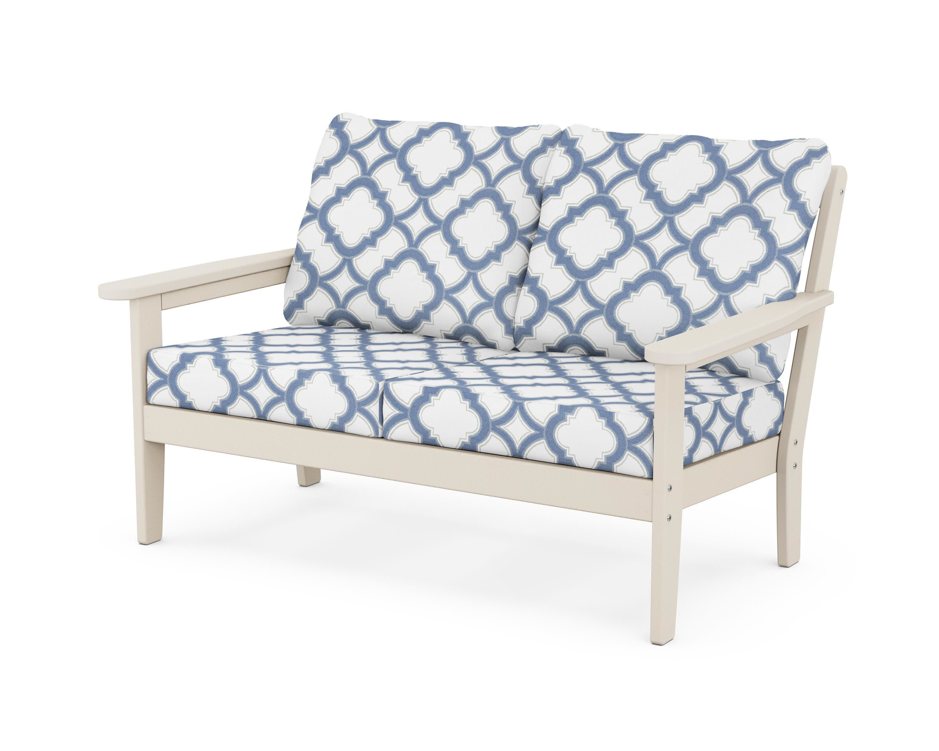 Cottage Deep Seating Loveseat in Sand / Trellis Sky Blue