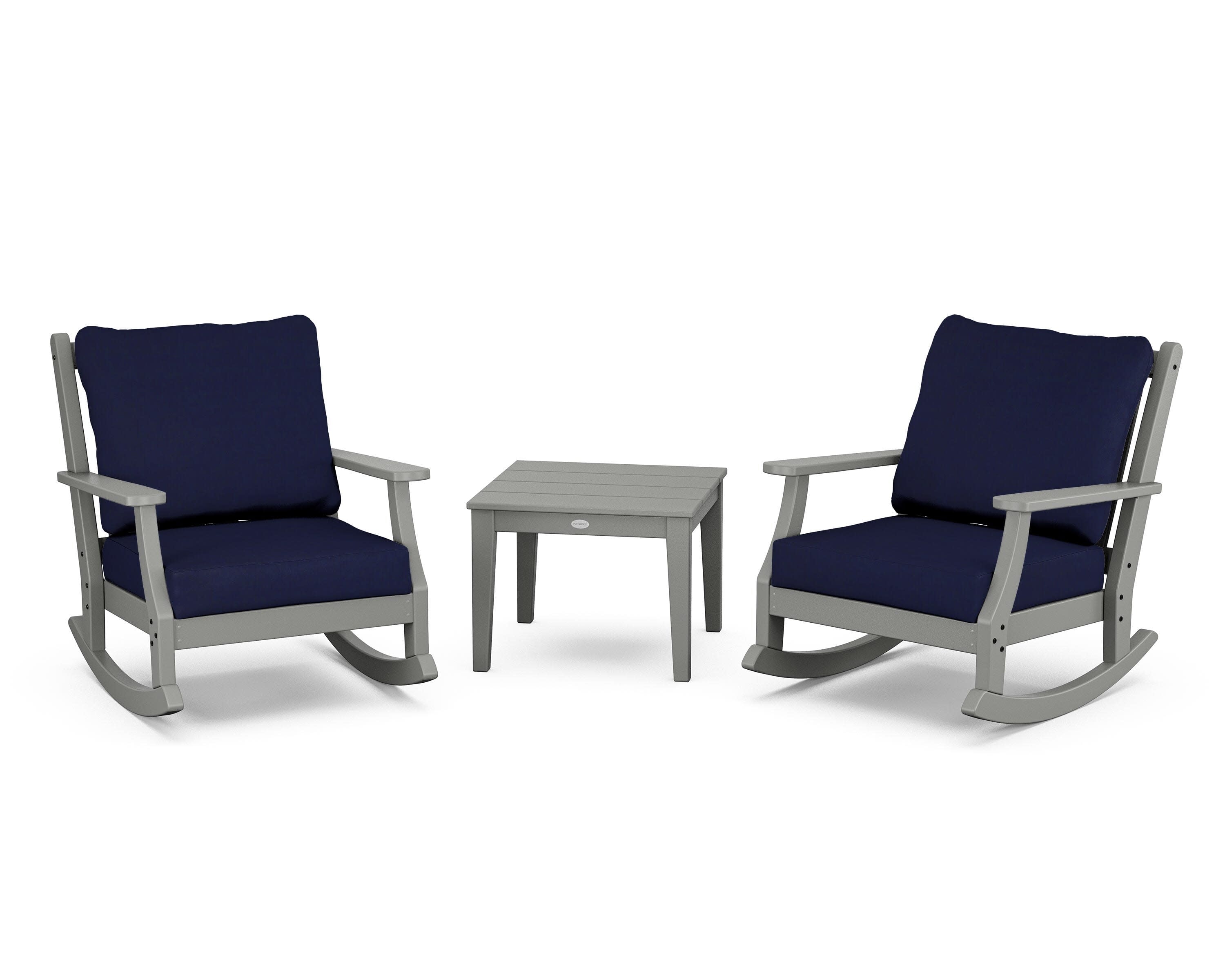 Wovendale 3-Piece Deep Seating Rocker Set in Slate Grey / Navy