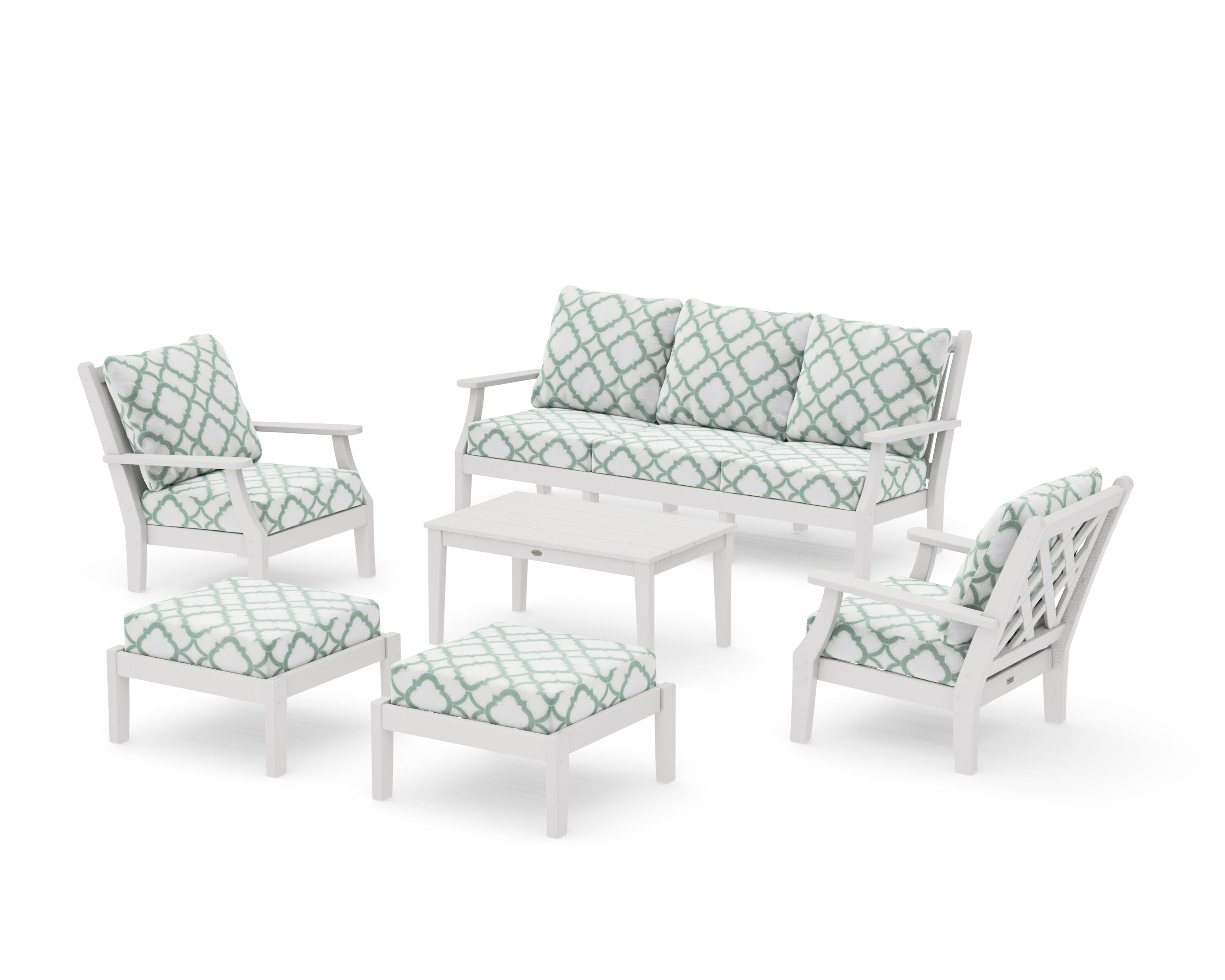 Wovendale 6-Piece Lounge Sofa Set in Vintage White / Trellis Glacier Spa