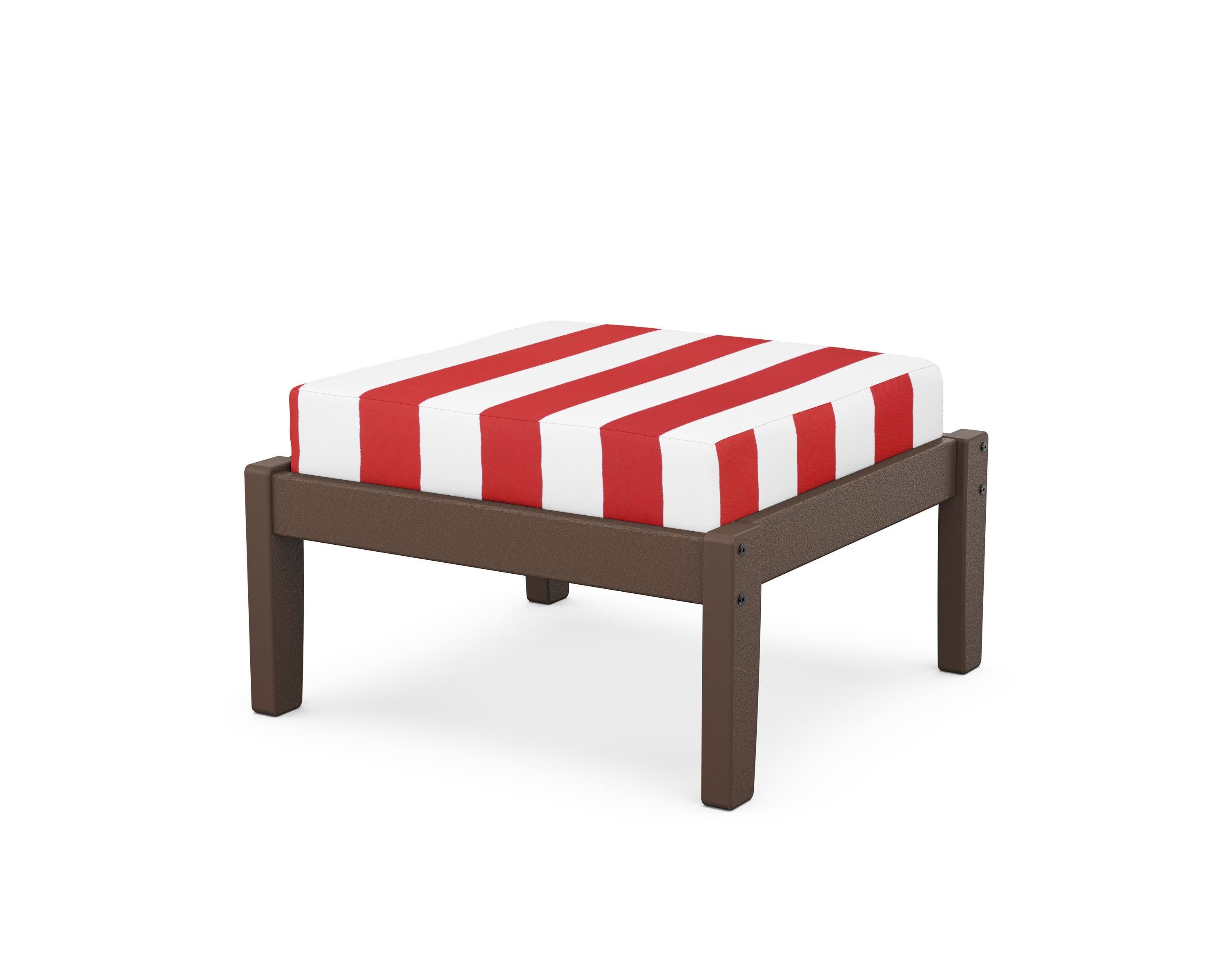 Deep Seating Ottoman in Mahogany / Cabana Stripe Crimson