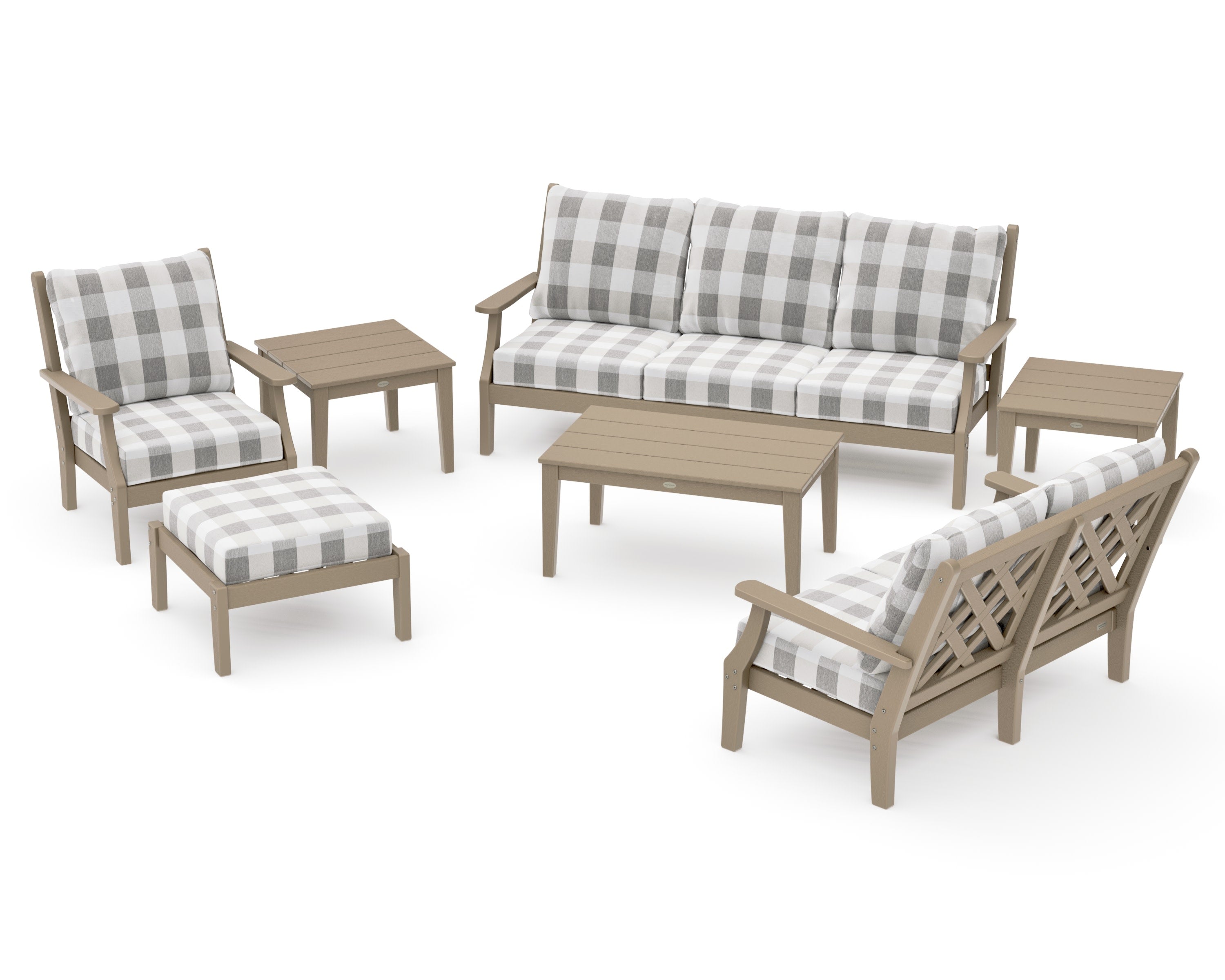 Wovendale 7-Piece Deep Seating Set in Vintage Sahara / Buffalo Plaid Grey Mist