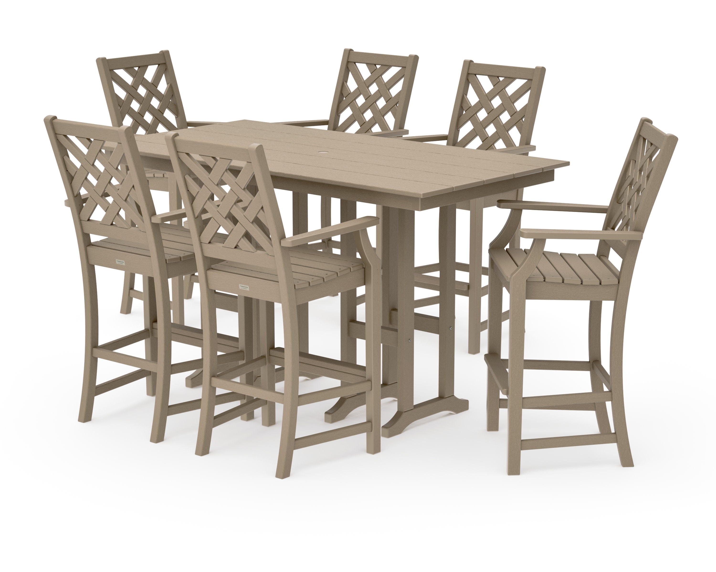 Wovendale Arm Chair 7-Piece Farmhouse Bar Set in Vintage Sahara