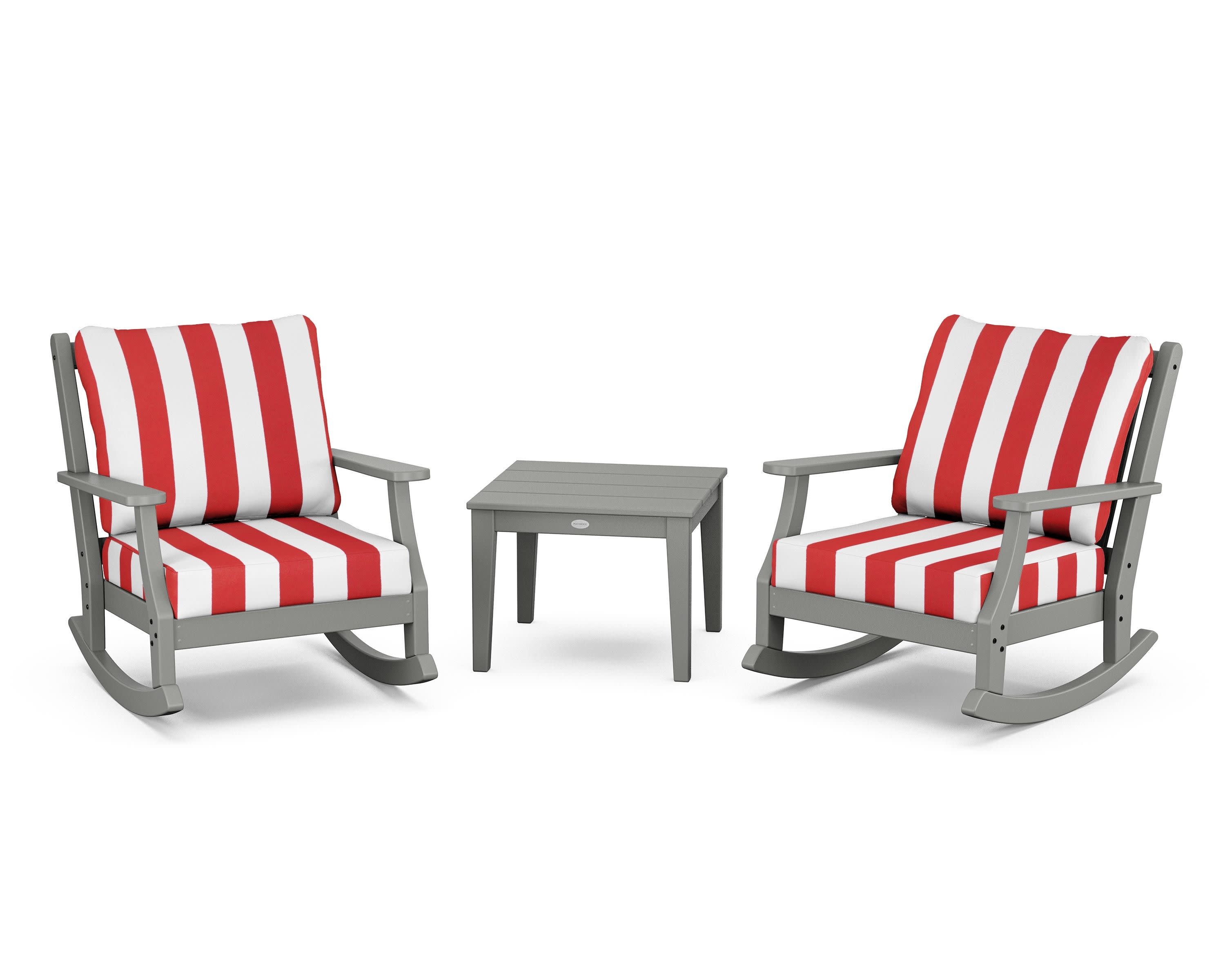 Wovendale 3-Piece Deep Seating Rocker Set in Slate Grey / Cabana Stripe Crimson