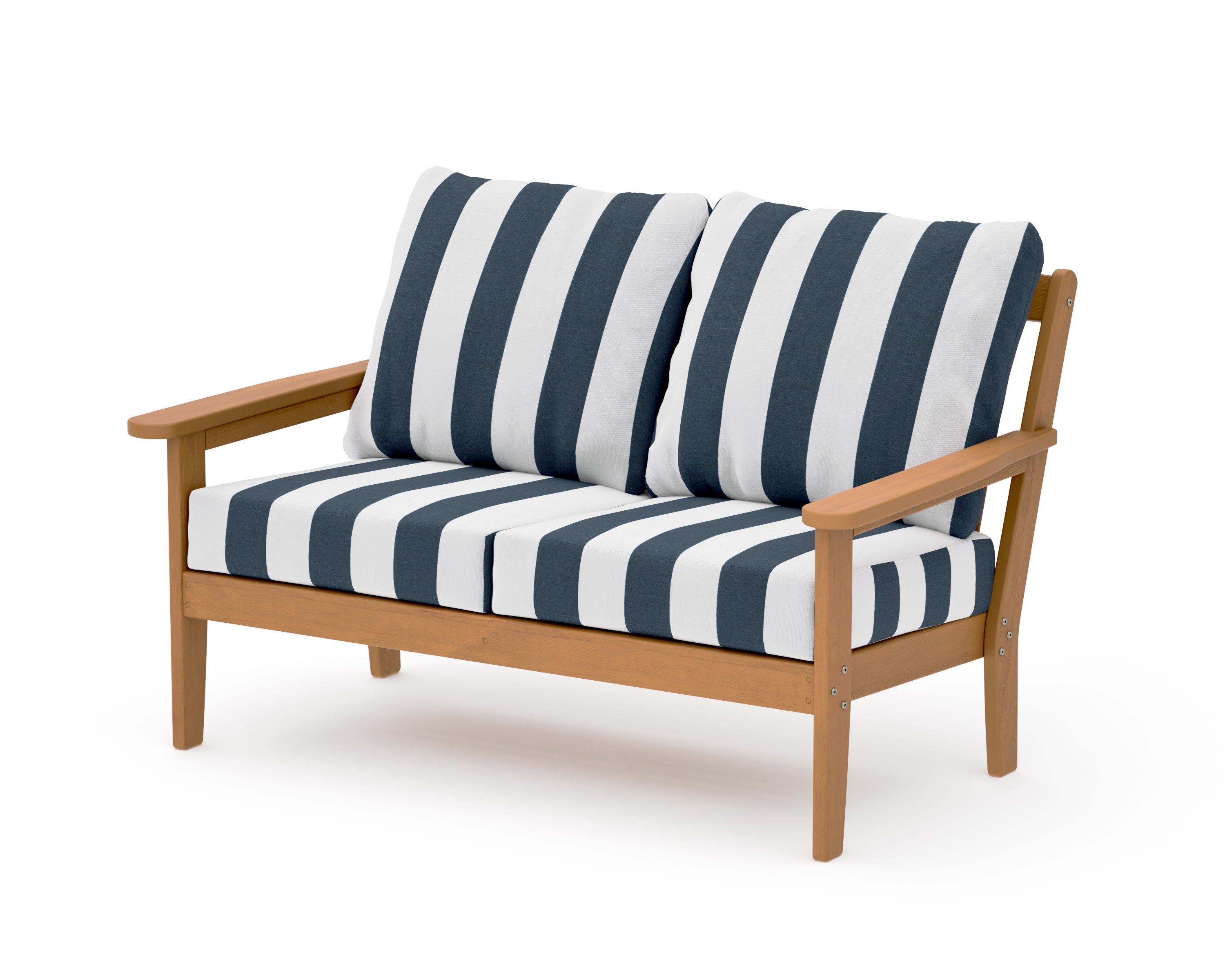 Cottage Deep Seating Loveseat in Natural / Cabana Stripe Marine Indigo
