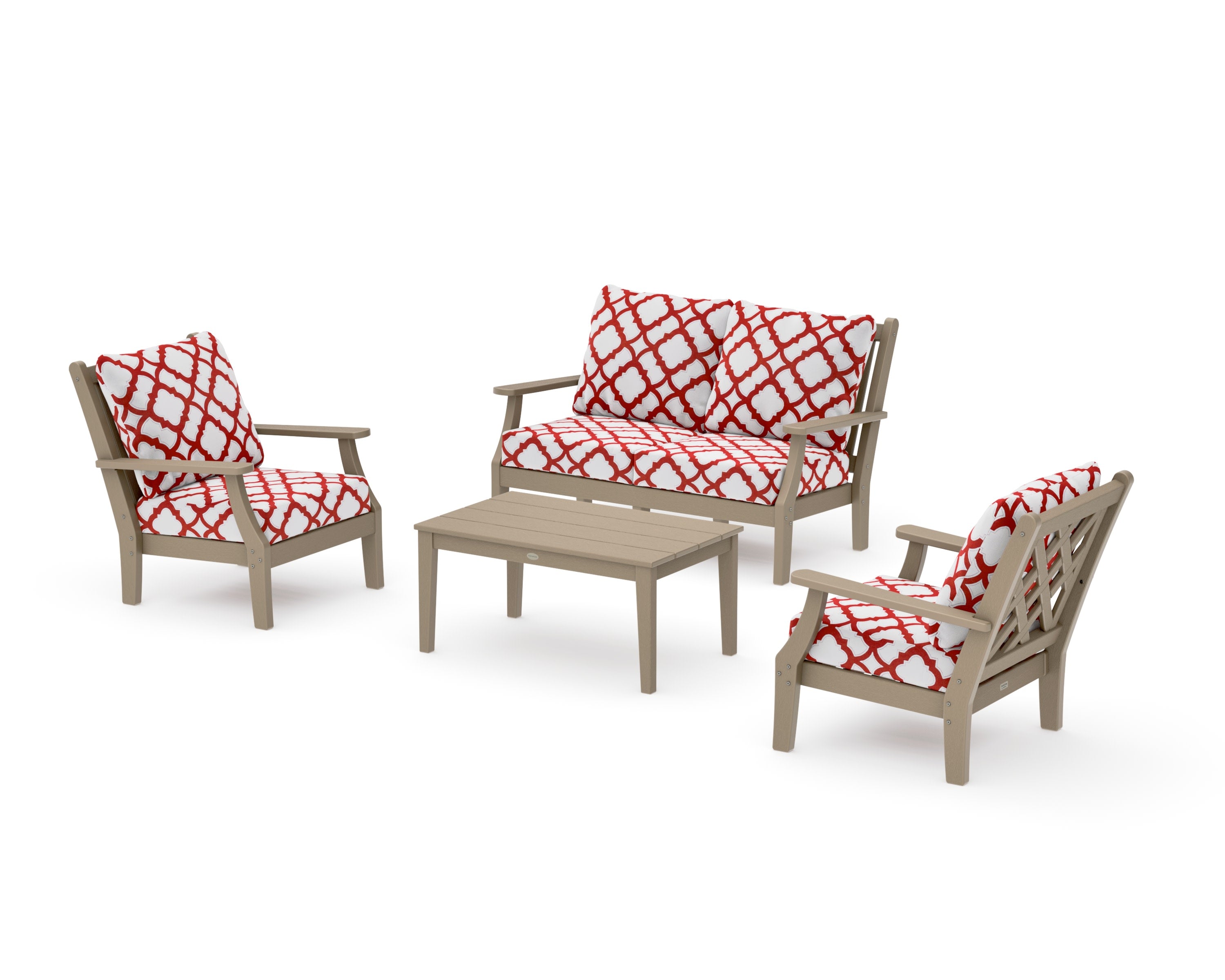 Wovendale 4-Piece Deep Seating Set with Loveseat in Vintage Sahara / Trellis Crimson