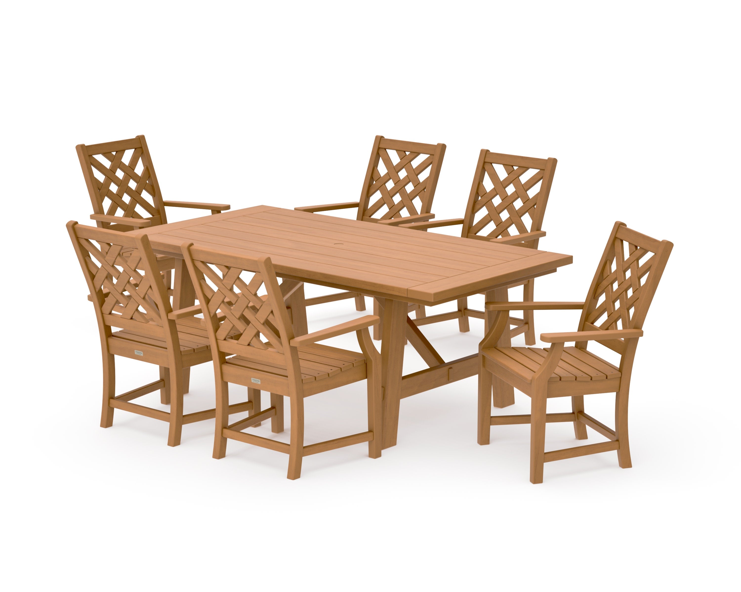 Wovendale Arm Chair 7-Piece Rustic Farmhouse Dining Set in Natural