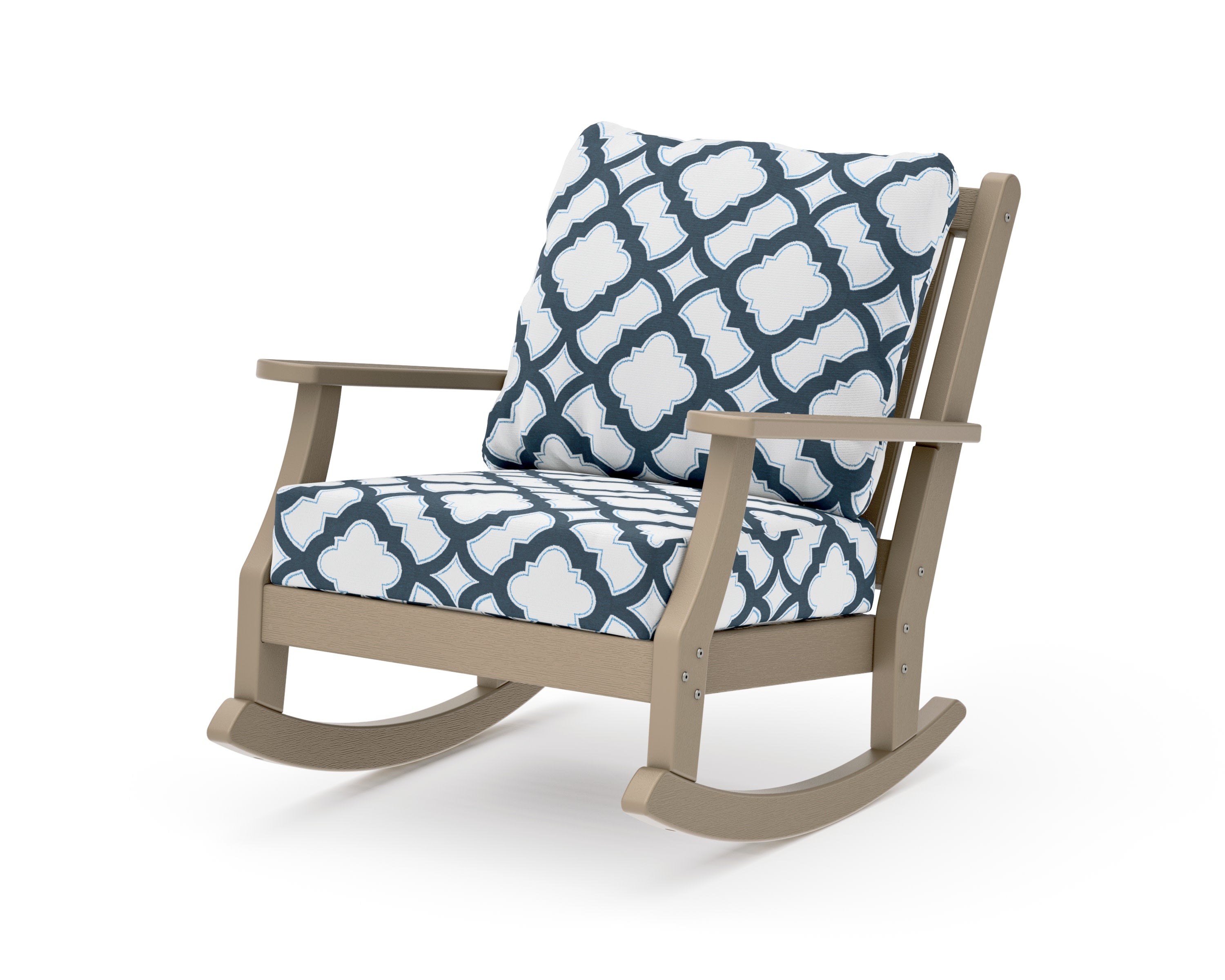 Wovendale Deep Seating Rocking Chair in Vintage Sahara / Trellis Marine Indigo