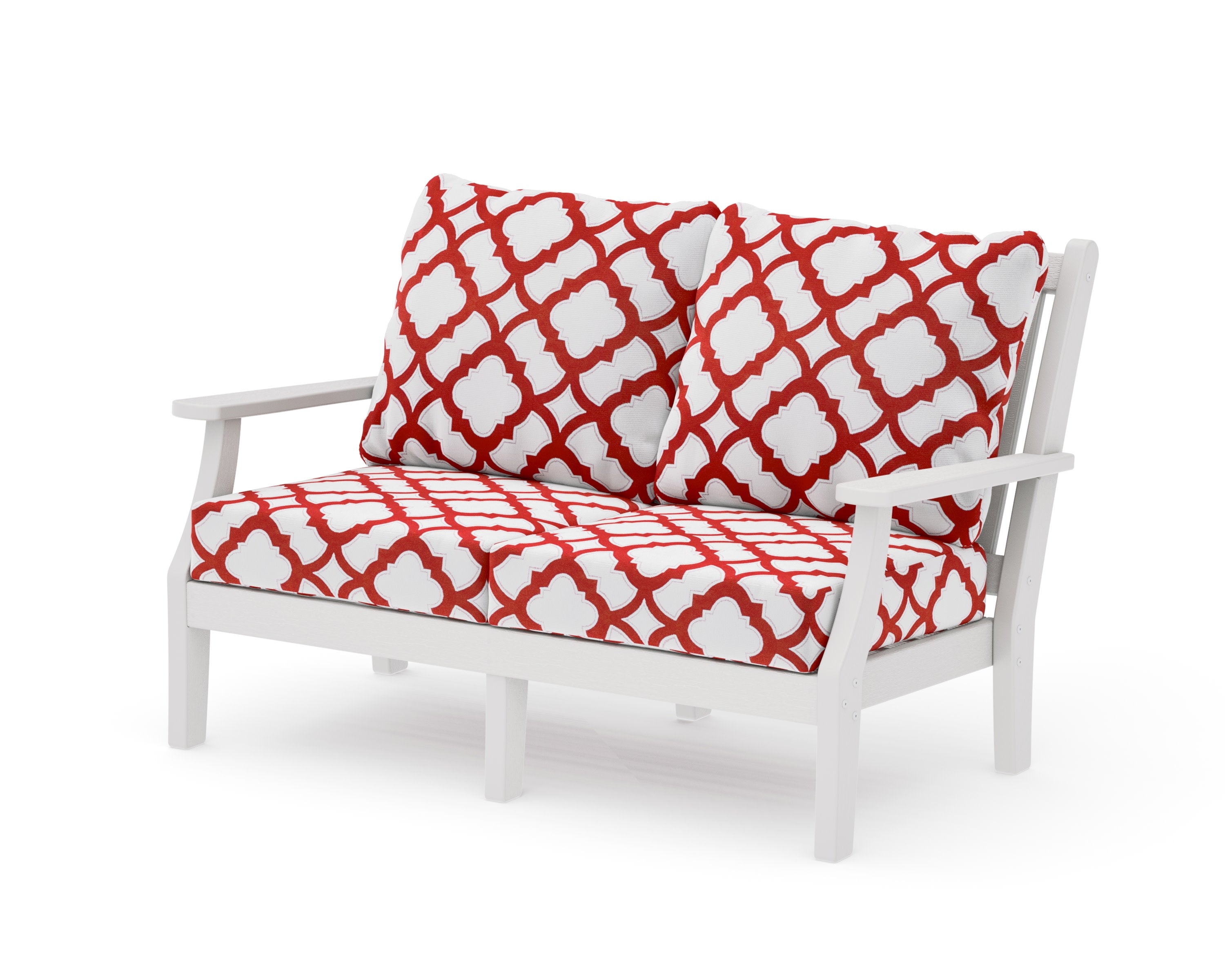 Wovendale Deep Seating Loveseat in Vintage White / Trellis Crimson