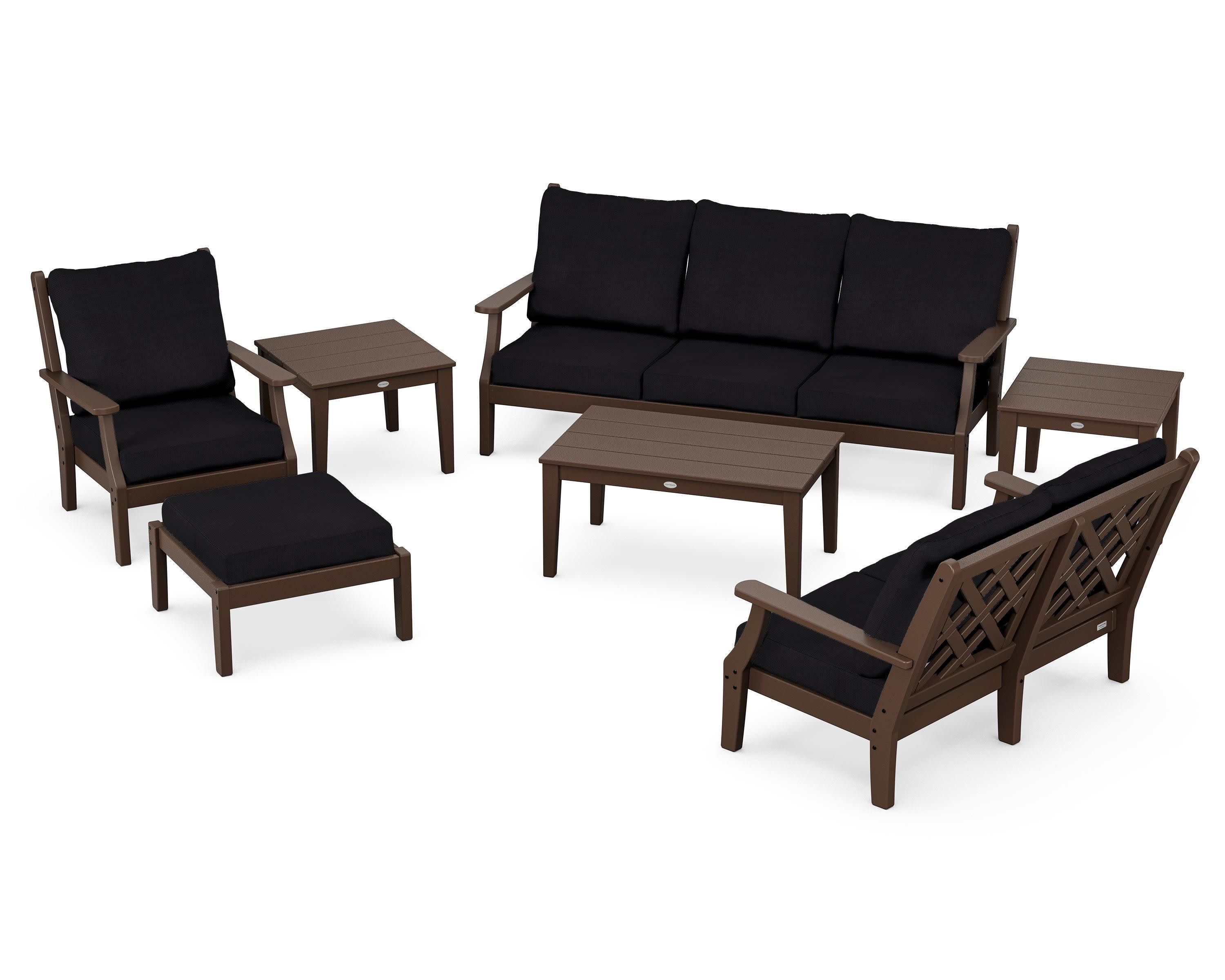 Wovendale 7-Piece Deep Seating Set in Mahogany / Midnight Linen