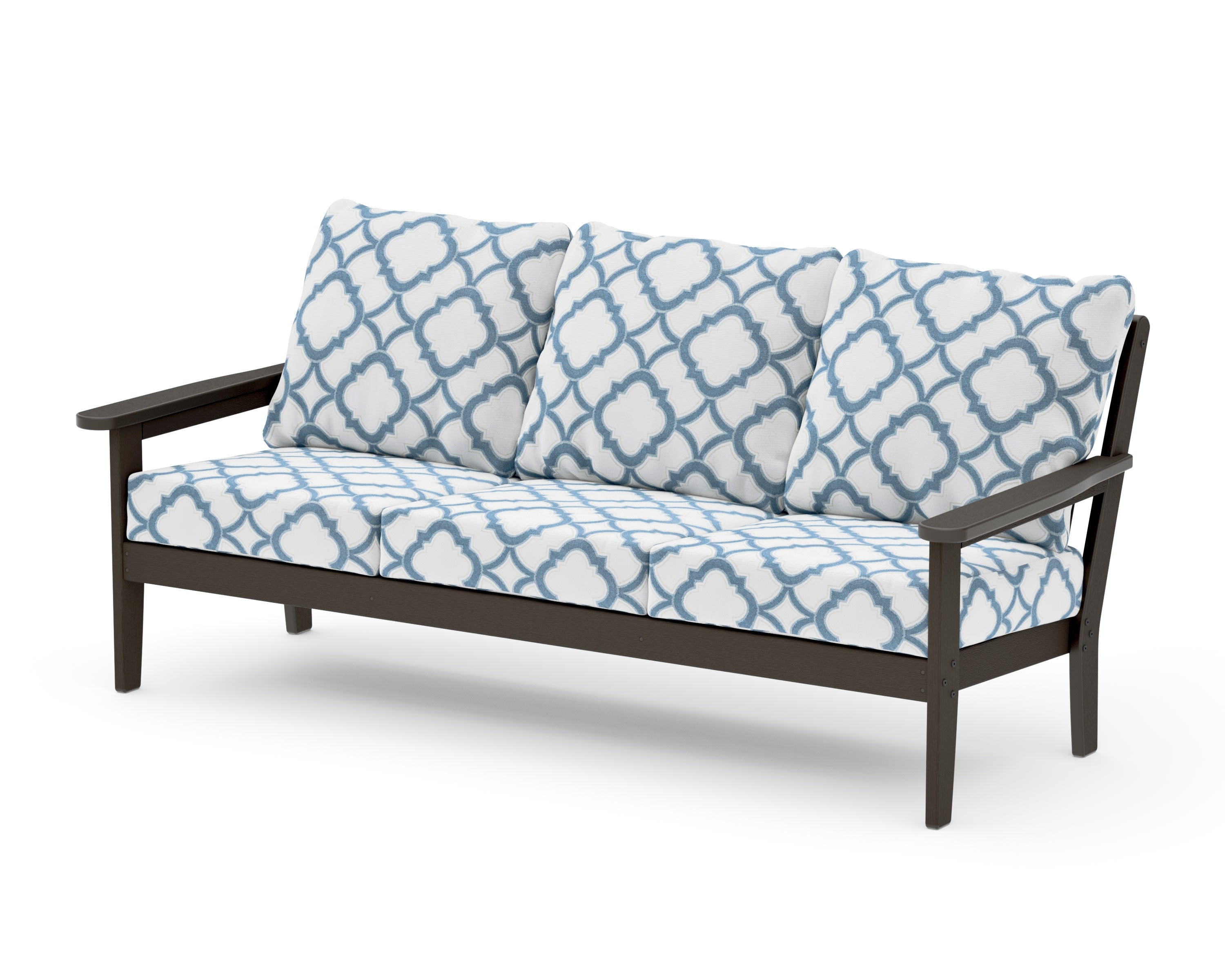 Cottage Deep Seating Sofa in Vintage Coffee / Trellis Sky Blue