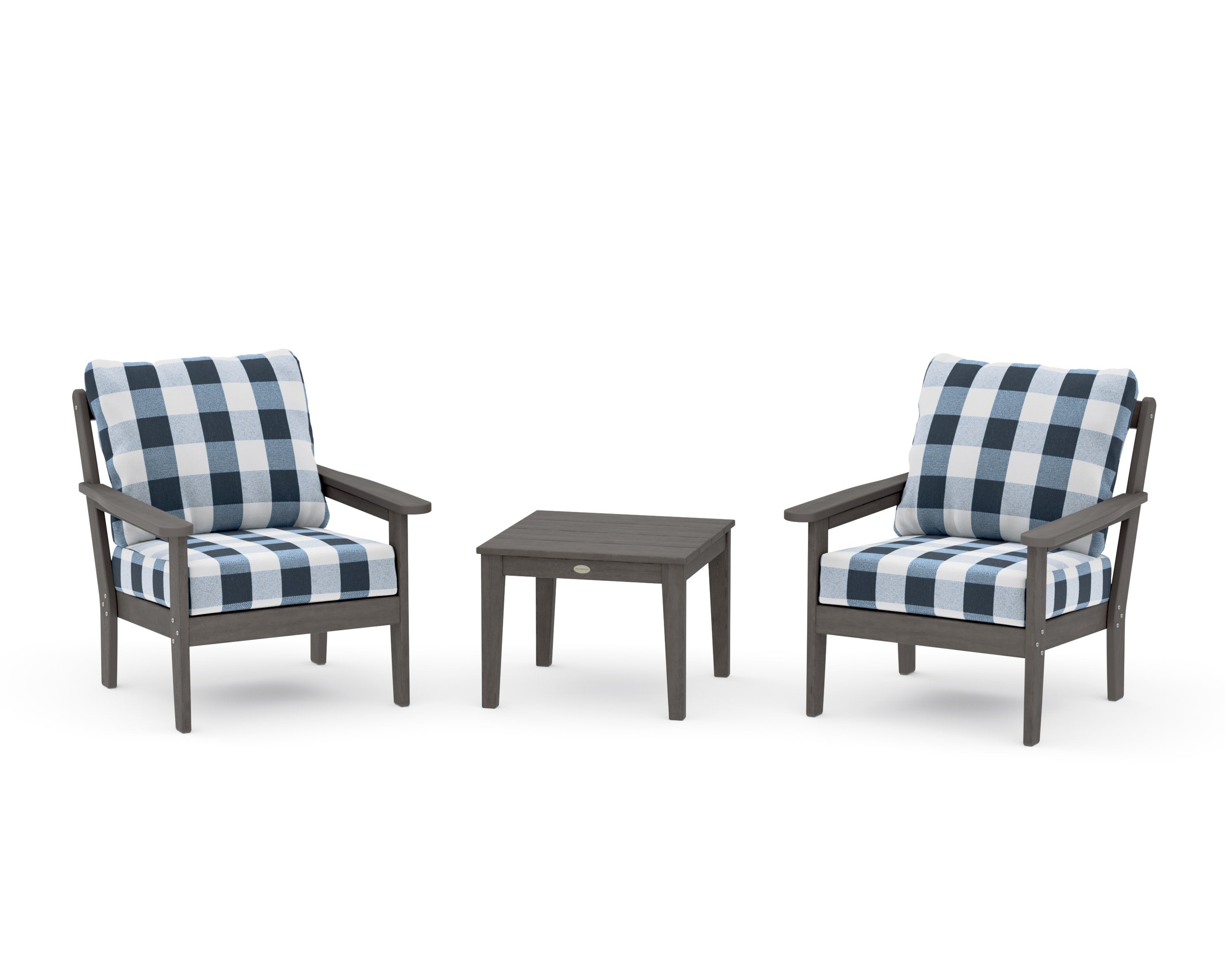 Cottage 3-Piece Deep Seating Set in Driftwood / Buffalo Plaid Marine Indigo