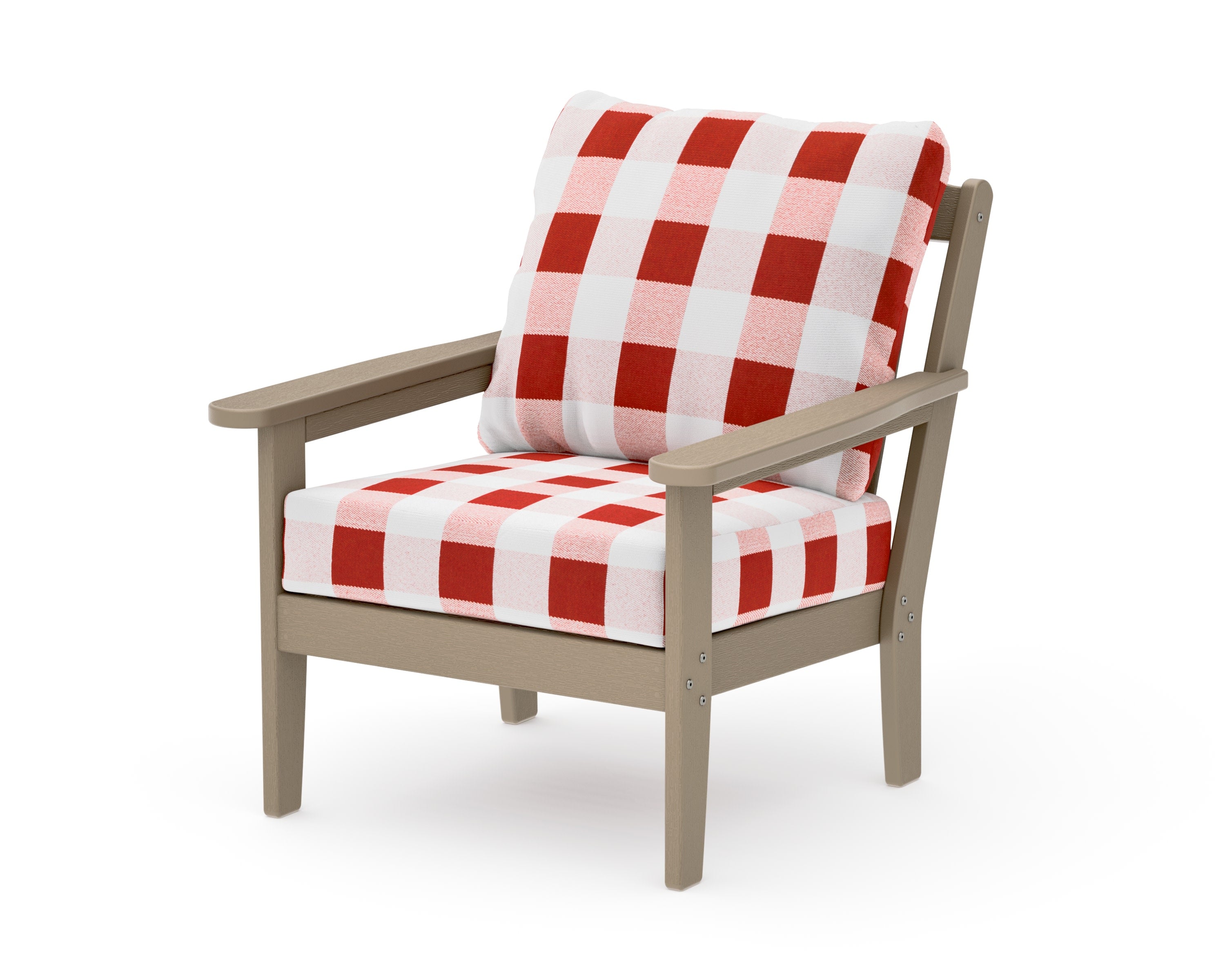Cottage Deep Seating Chair in Vintage Sahara / Buffalo Plaid Crimson