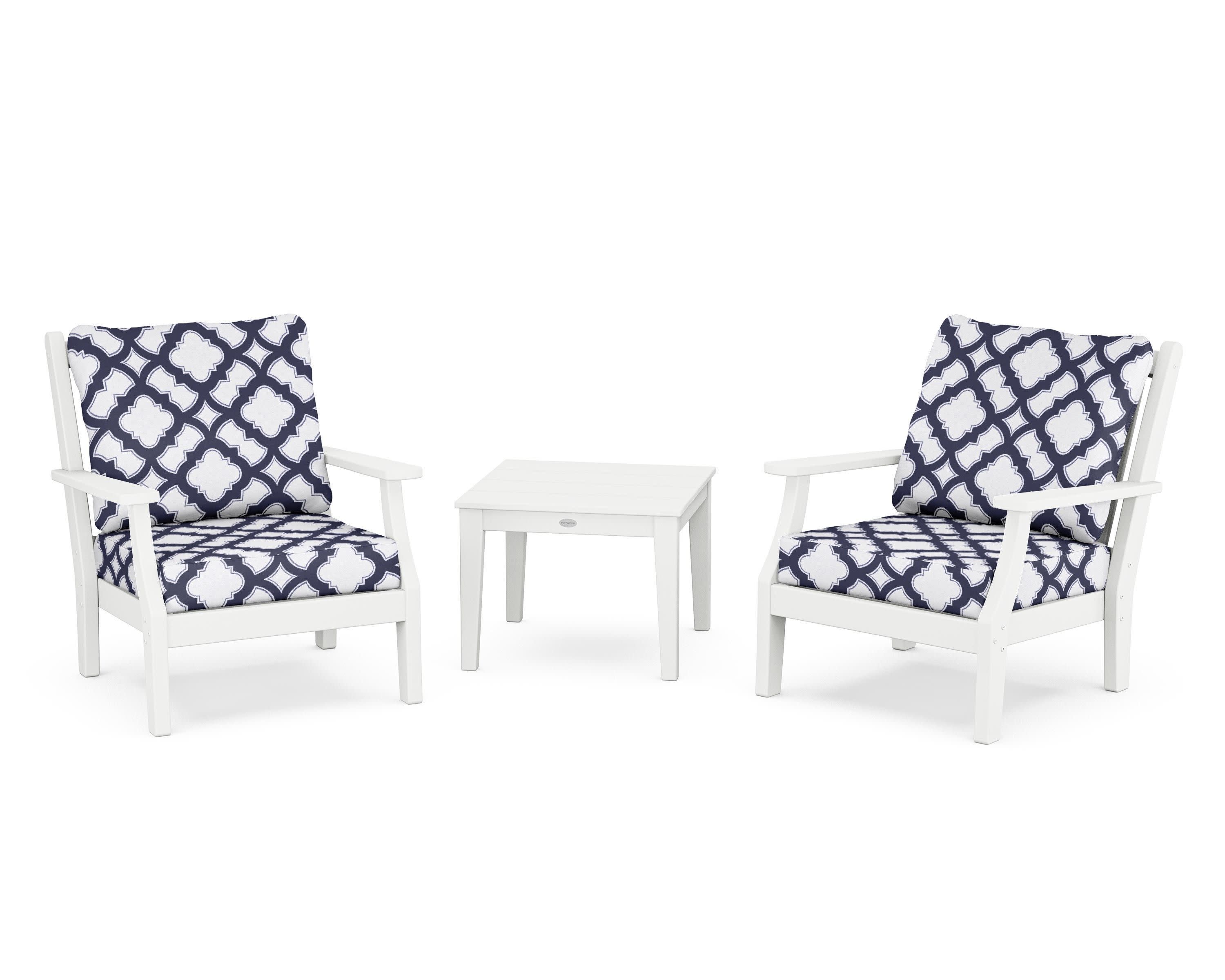 Wovendale 3-Piece Deep Seating Set in White / Trellis Navy