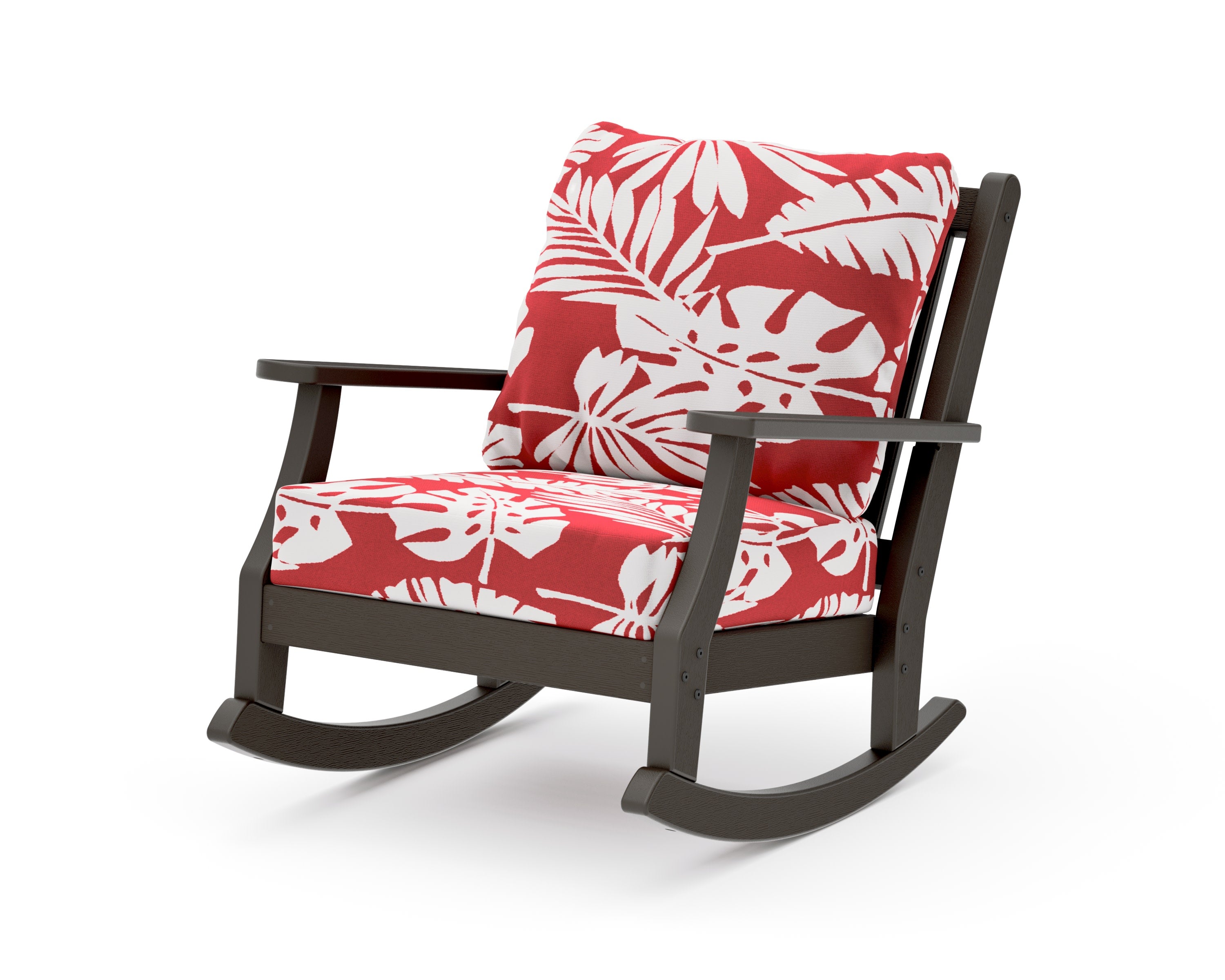 Wovendale Deep Seating Rocking Chair in Vintage Coffee / Leaf Crimson