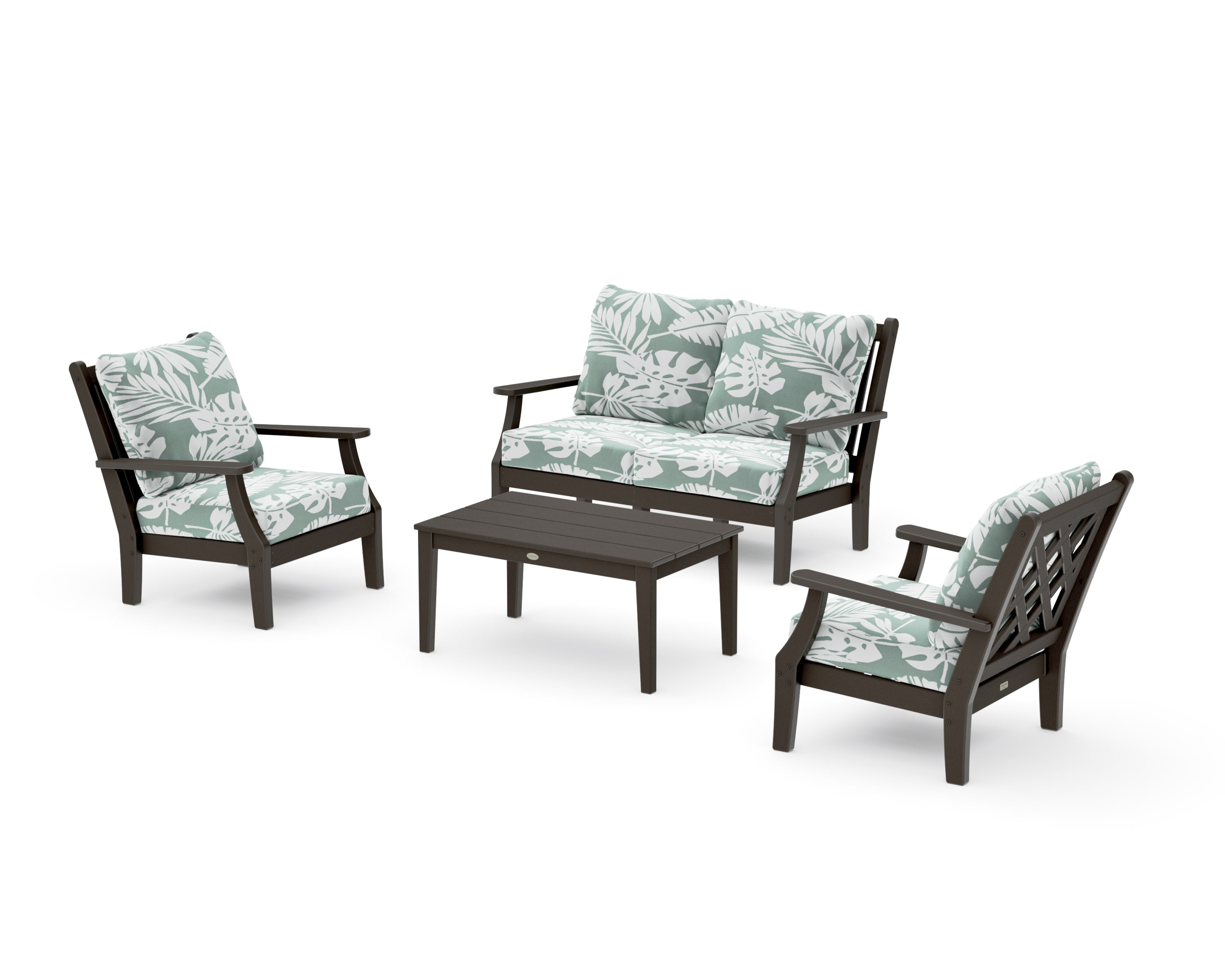 Wovendale 4-Piece Deep Seating Set with Loveseat in Vintage Coffee / Leaf Glacier Spa