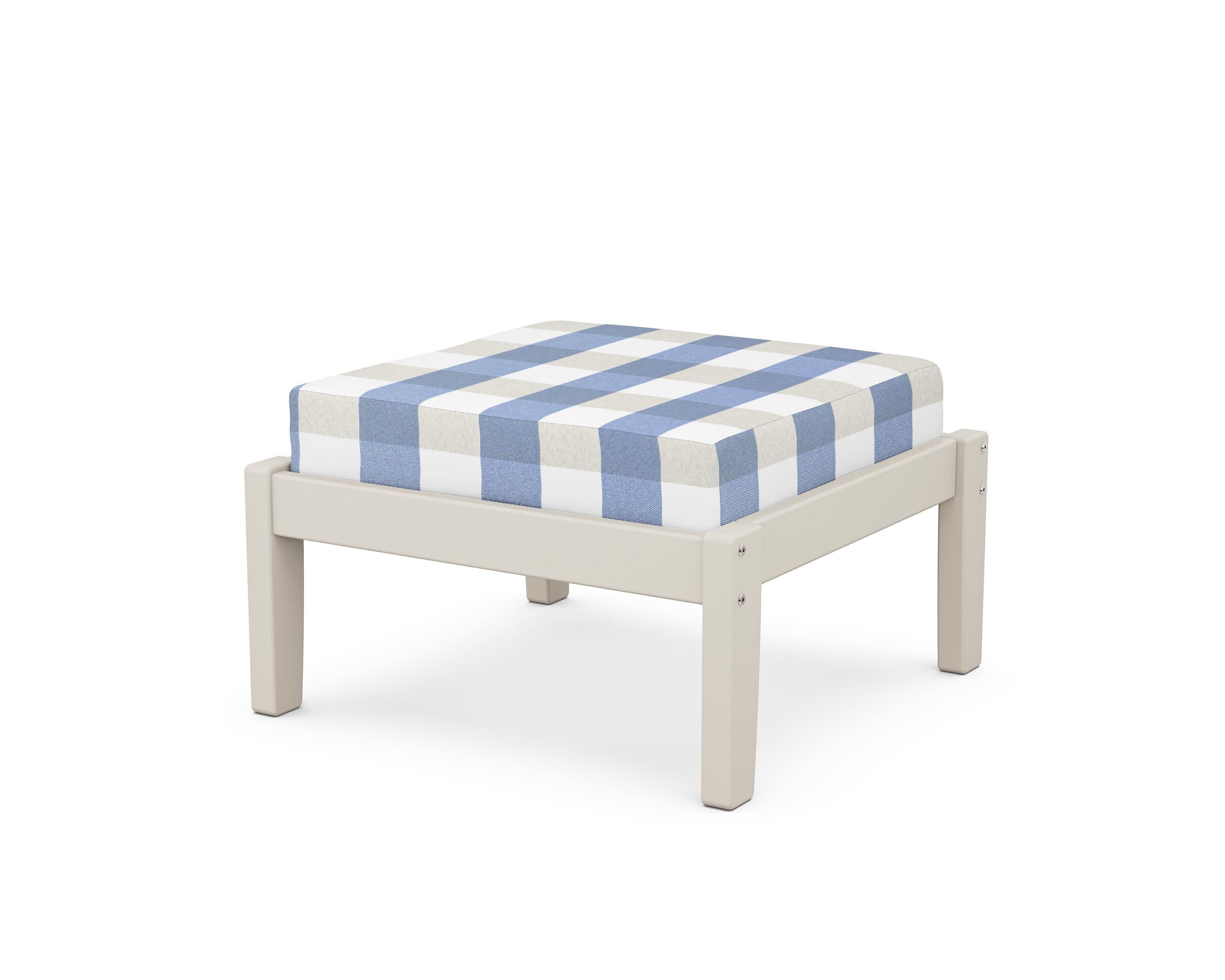 Deep Seating Ottoman in Sand / Buffalo Plaid Sky Blue