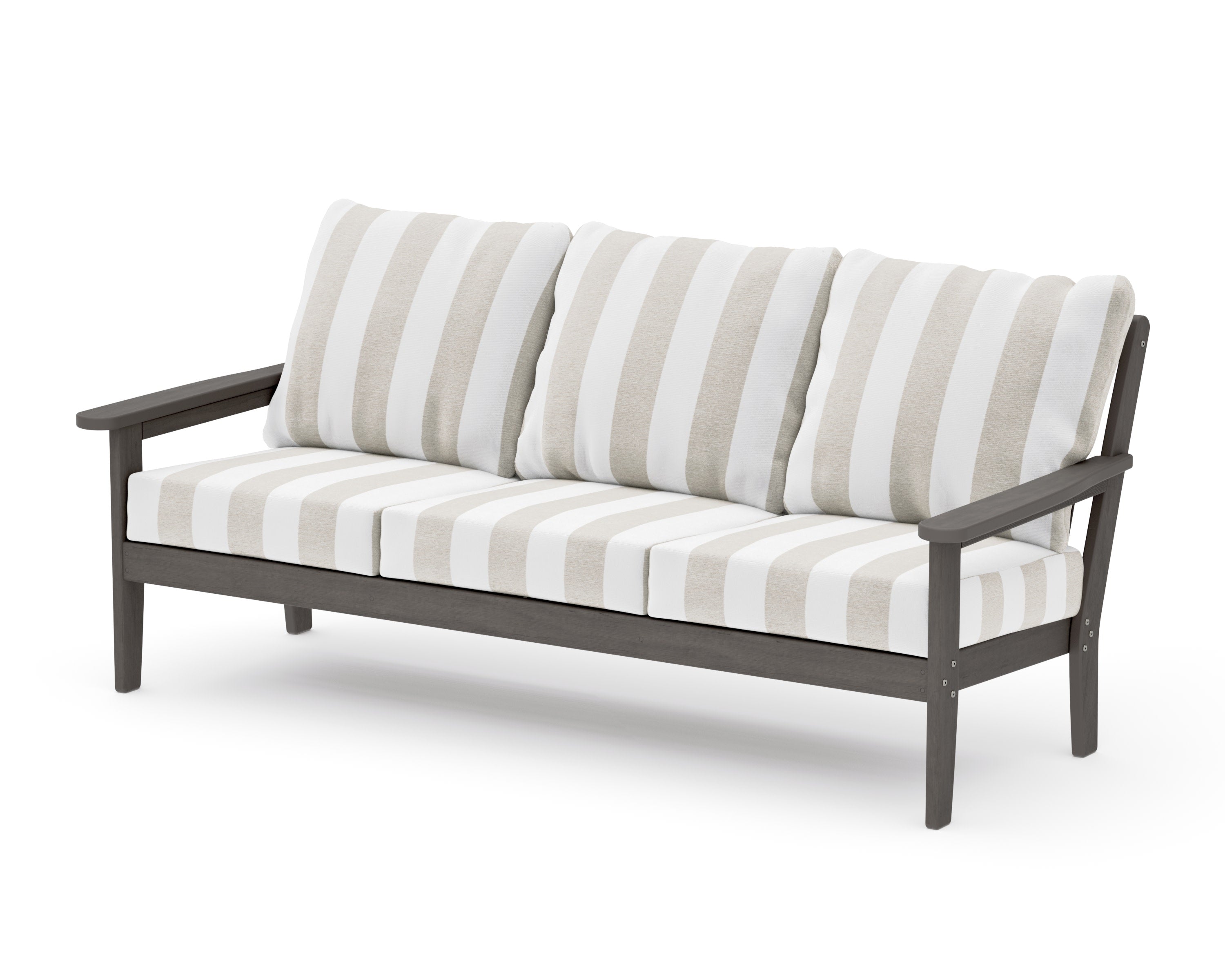 Cottage Deep Seating Sofa in Driftwood / Cabana Stripe Dune Burlap