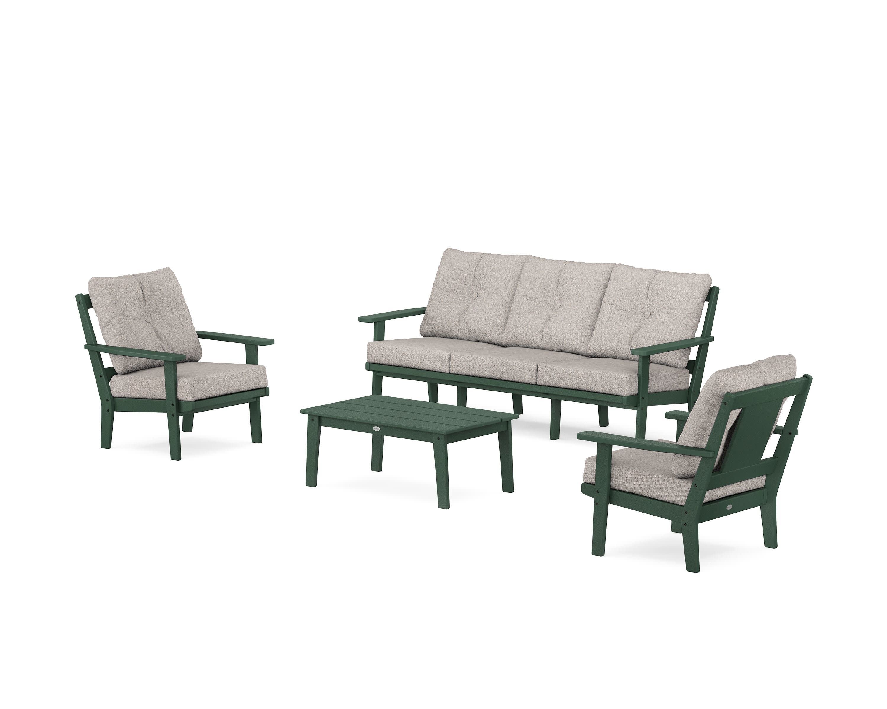 Prairie 4-Piece Deep Seating Set with Sofa in Green / Weathered Tweed