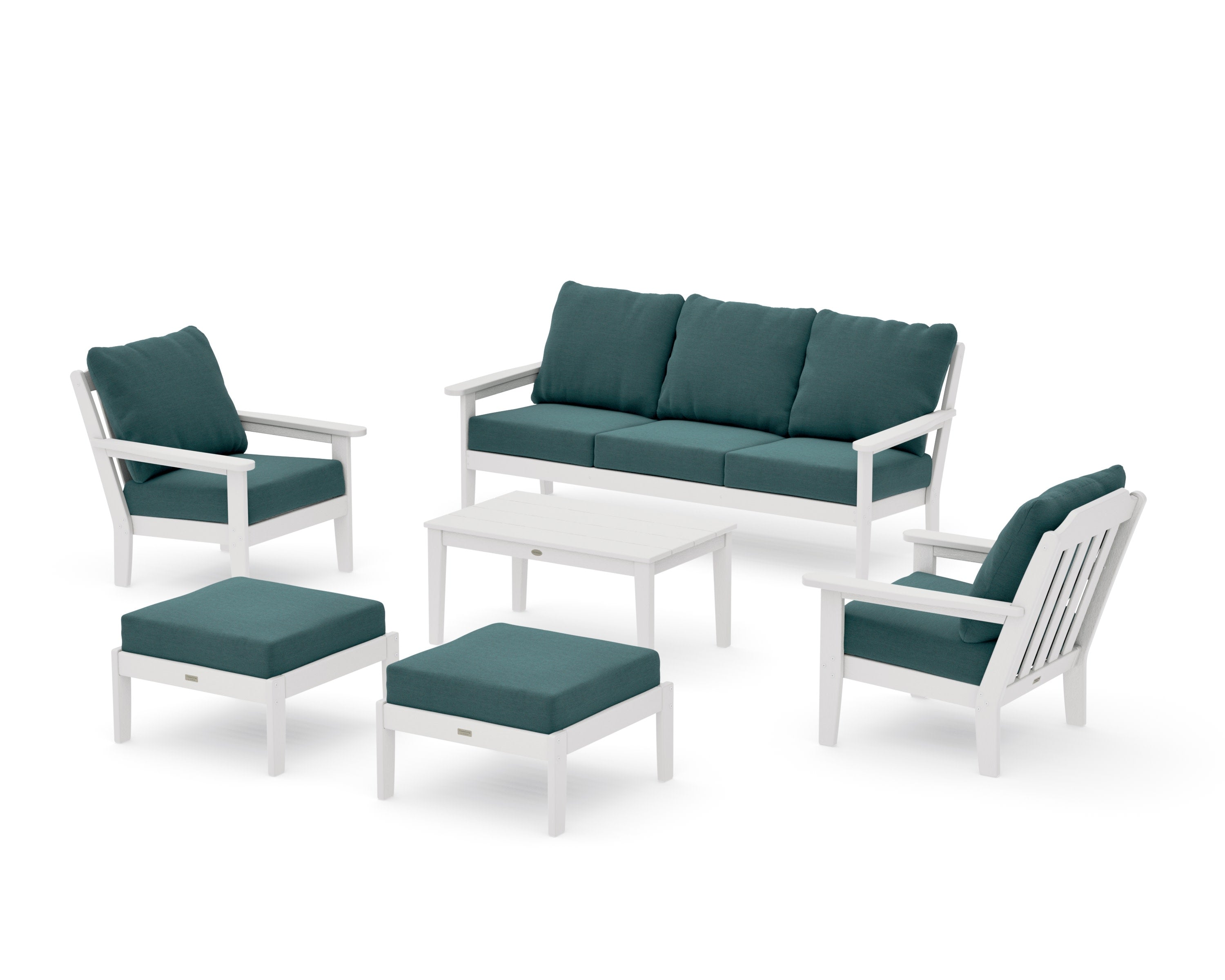 Cottage 6-Piece Lounge Sofa Set in Vintage White / Ocean Teal