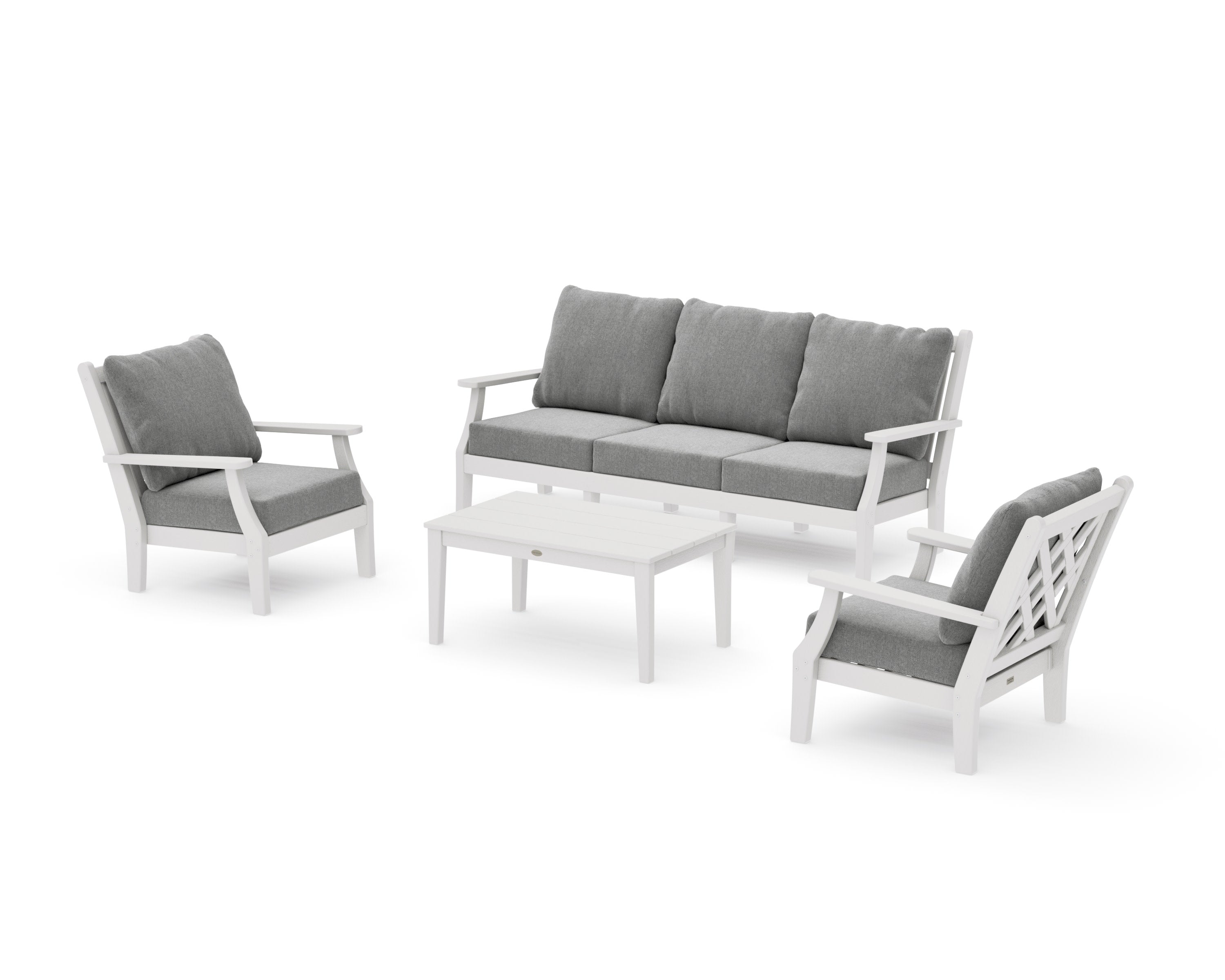 Wovendale 4-Piece Deep Seating Set with Sofa in Vintage White / Grey Mist