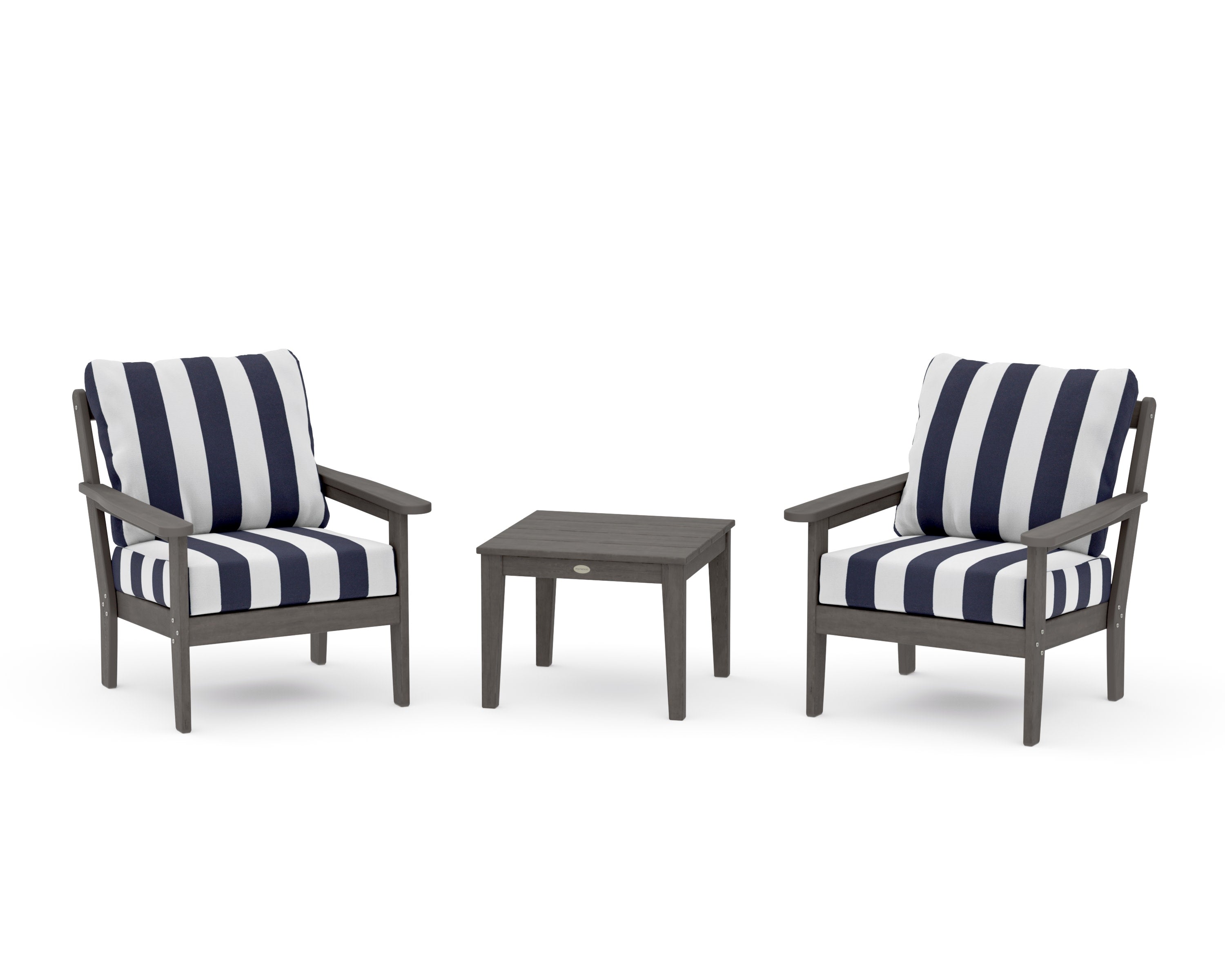 Cottage 3-Piece Deep Seating Set in Driftwood / Cabana Stripe Navy