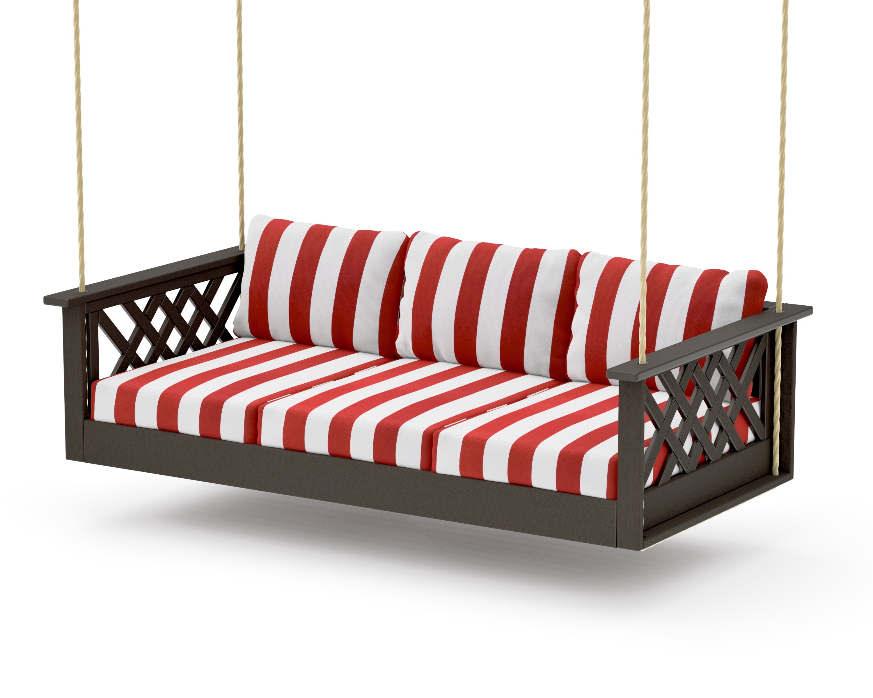 Wovendale Daybed Swing in Vintage Coffee / Cabana Stripe Crimson