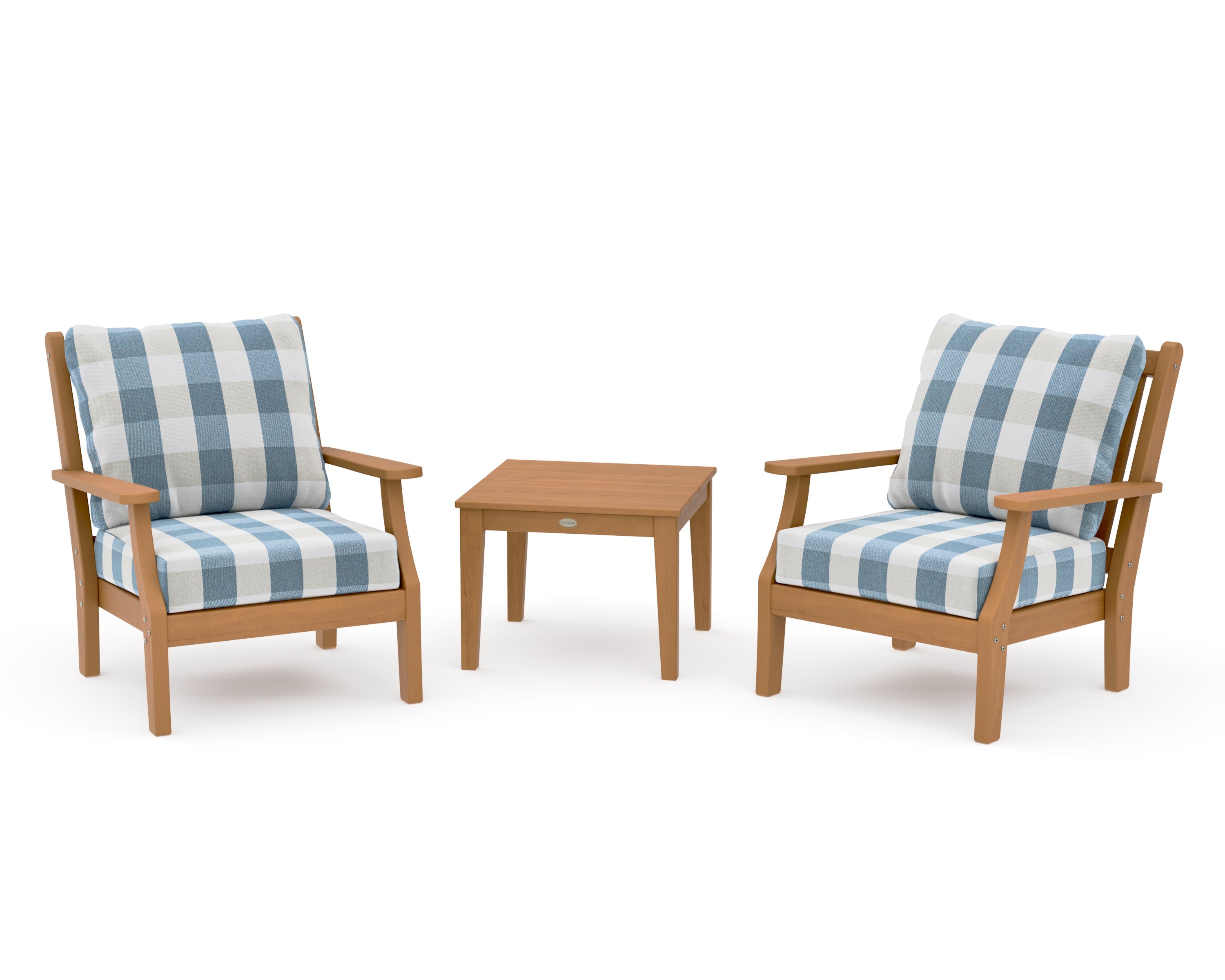 Wovendale 3-Piece Deep Seating Set in Natural / Buffalo Plaid Sky Blue