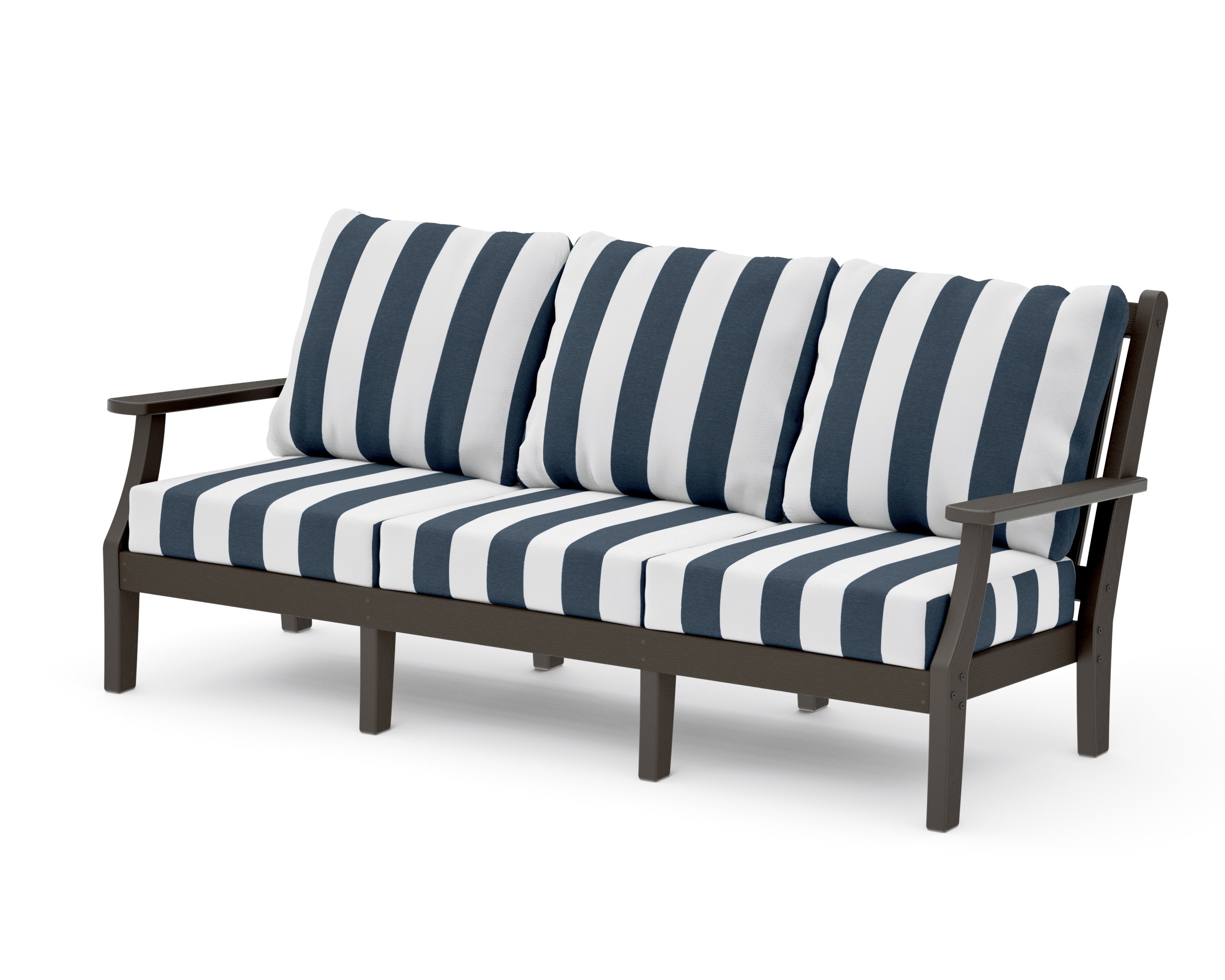 Wovendale Deep Seating Sofa in Vintage Coffee / Cabana Stripe Marine Indigo