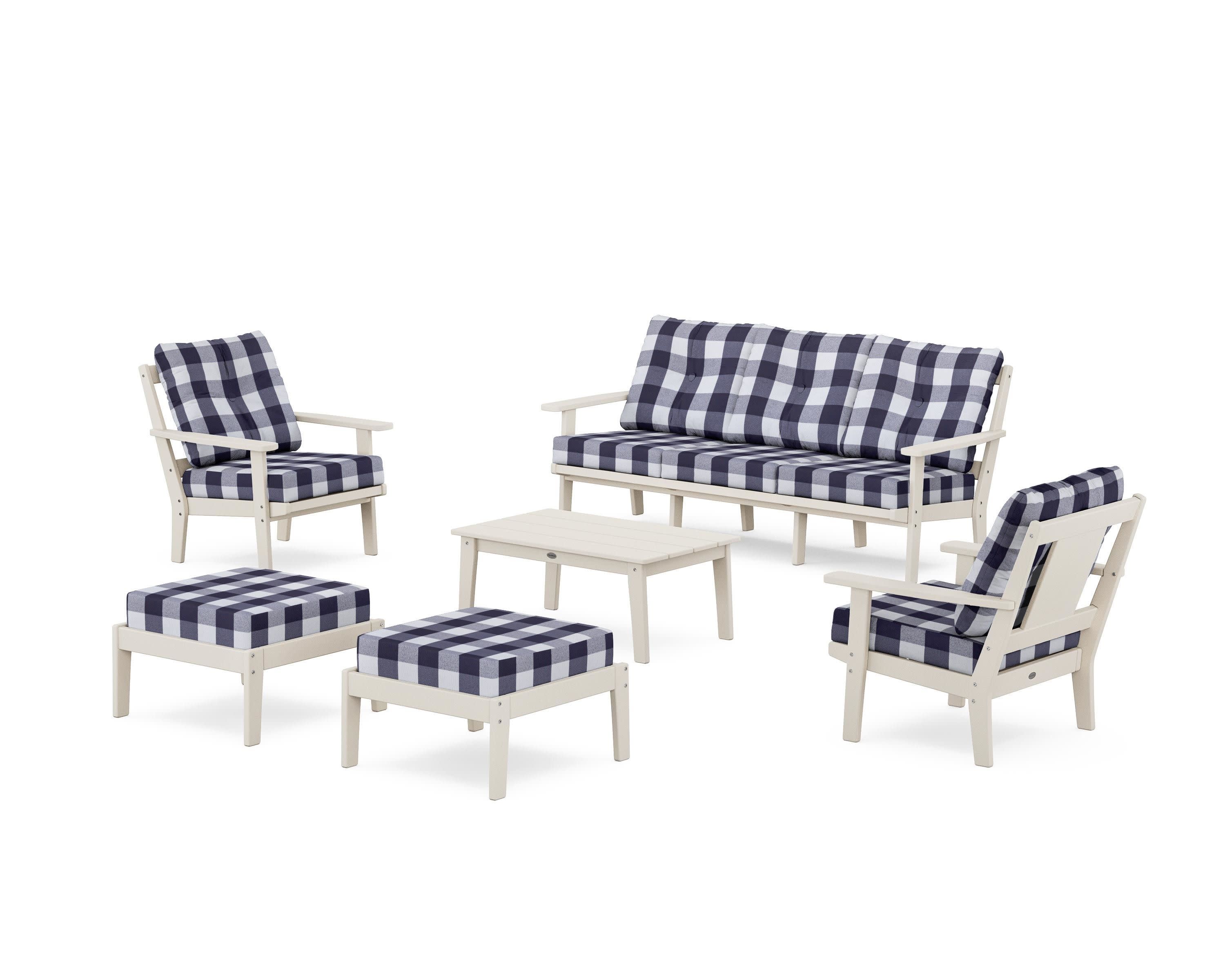 Prairie 6-Piece Lounge Sofa Set in Sand / Buffalo Plaid Navy