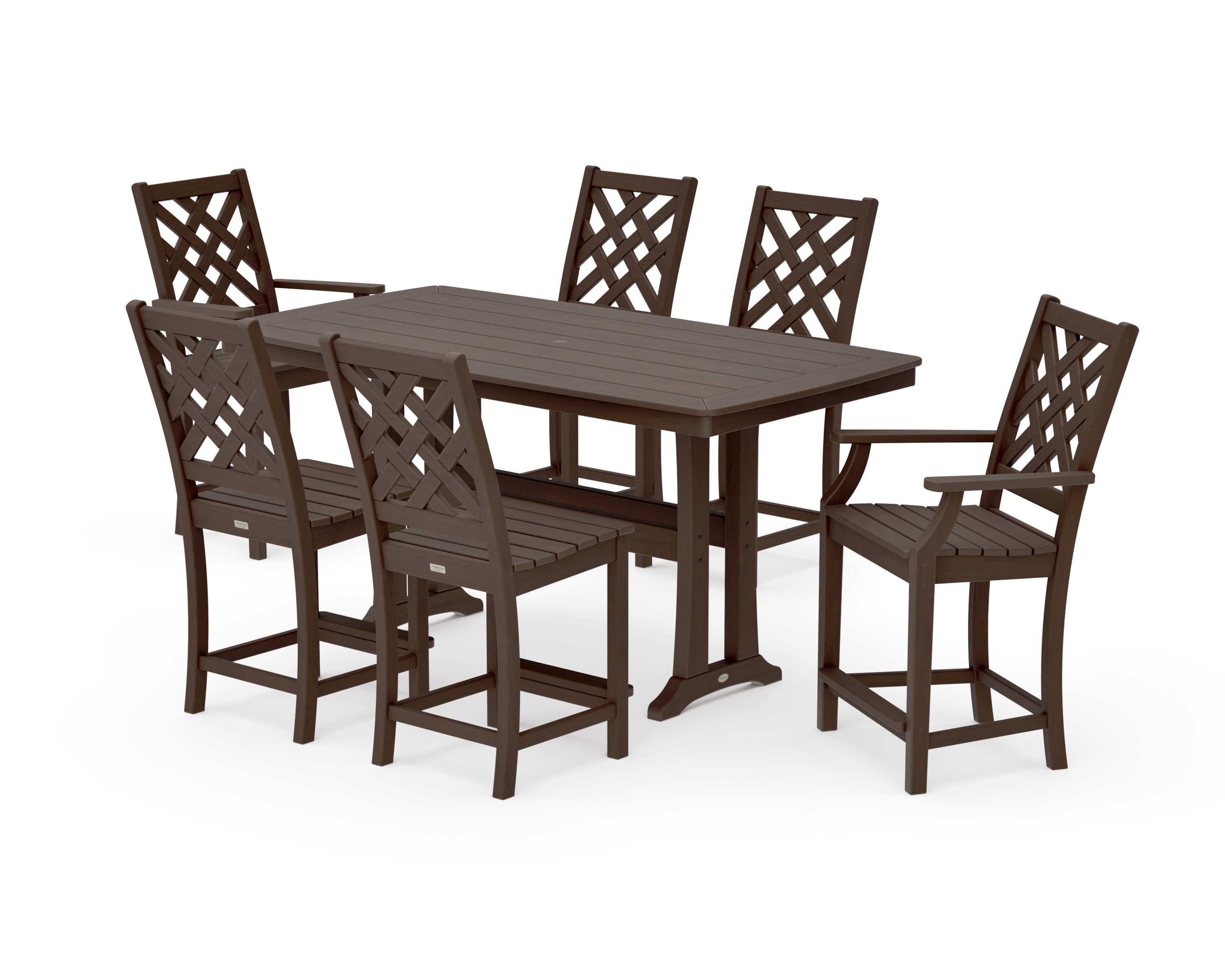Wovendale 7-Piece Counter Set with Trestle Legs in Kona