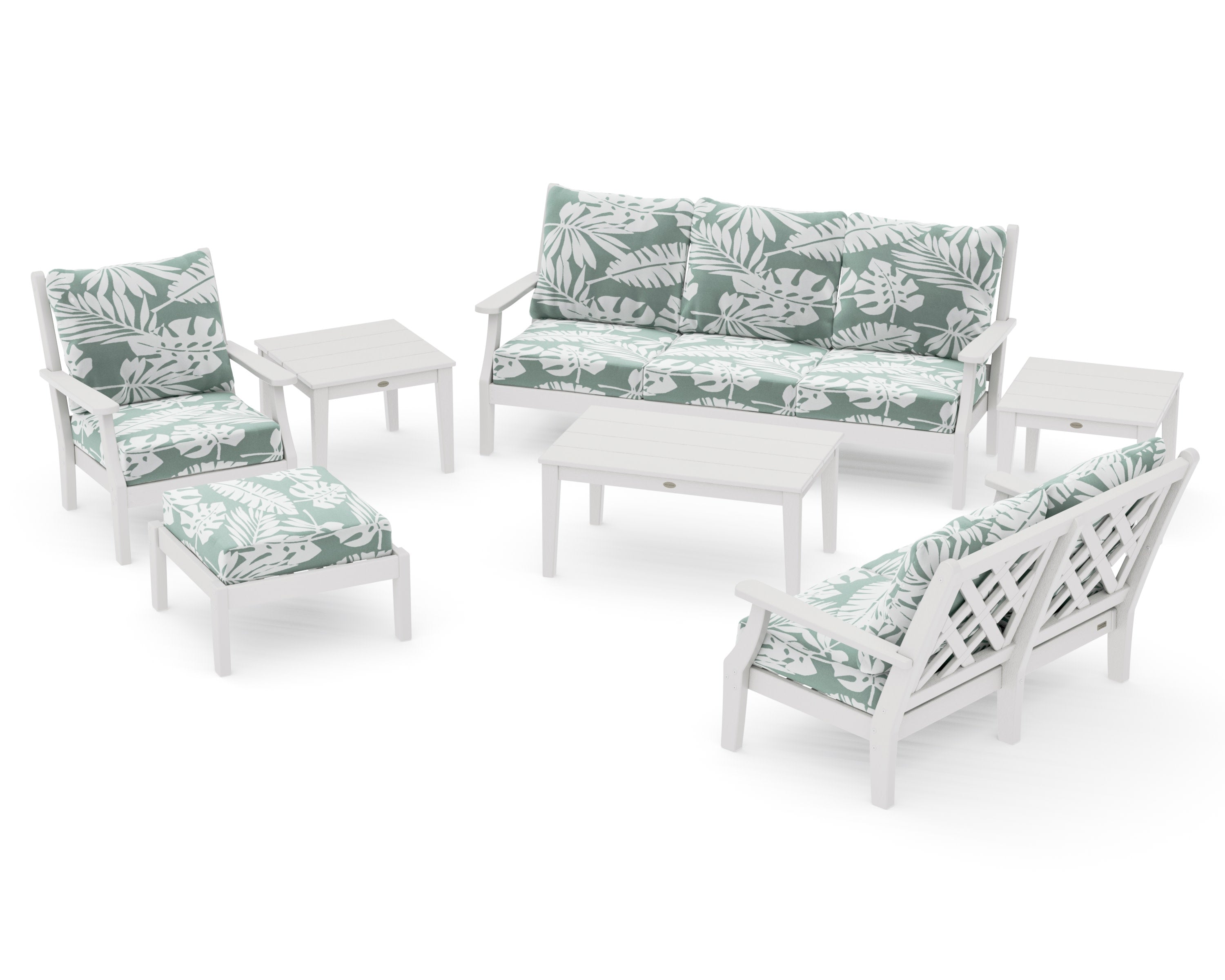 Wovendale 7-Piece Deep Seating Set in Vintage White / Leaf Glacier Spa