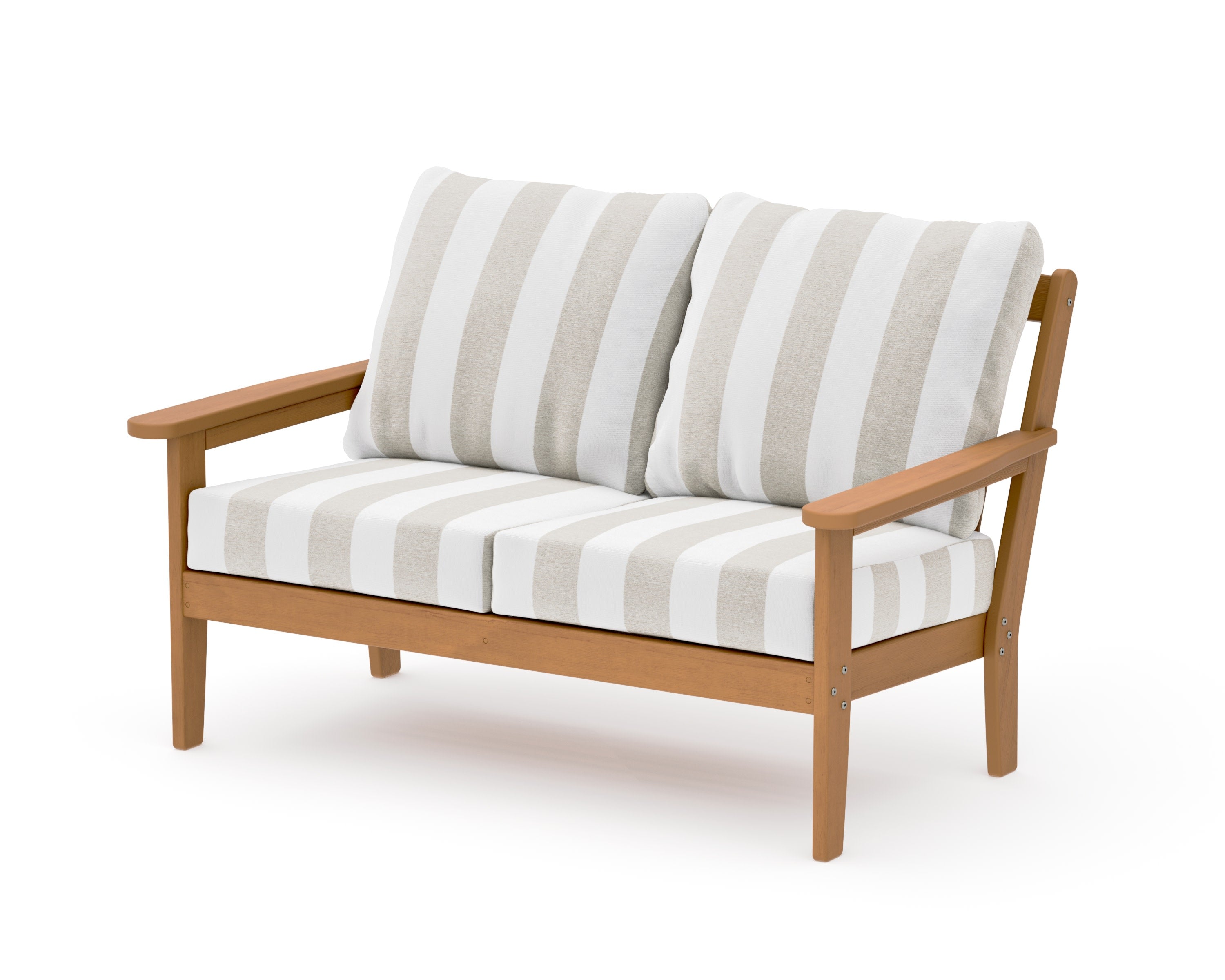 Cottage Deep Seating Loveseat in Natural / Cabana Stripe Dune Burlap