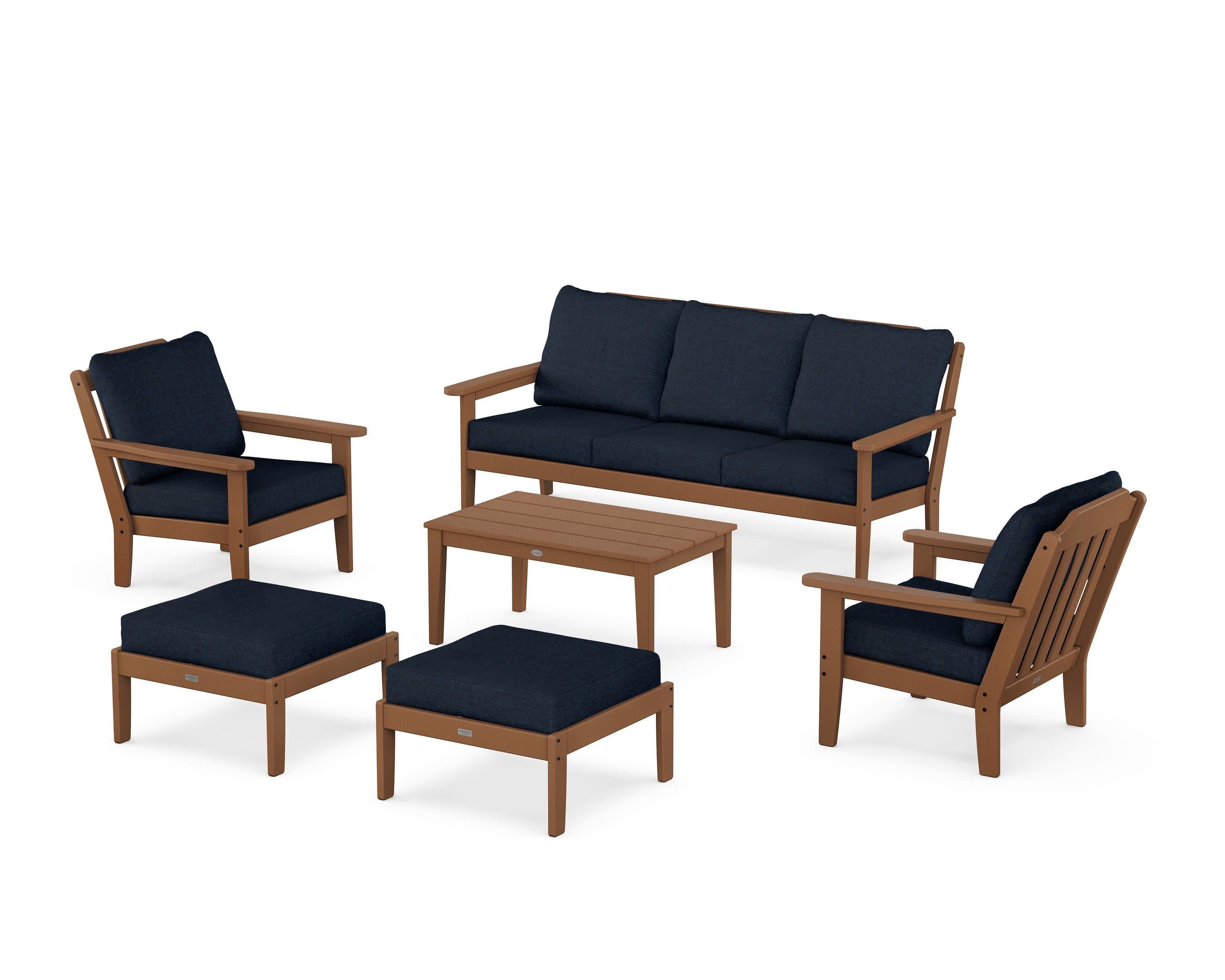 Cottage 6-Piece Lounge Sofa Set in Teak / Marine Indigo