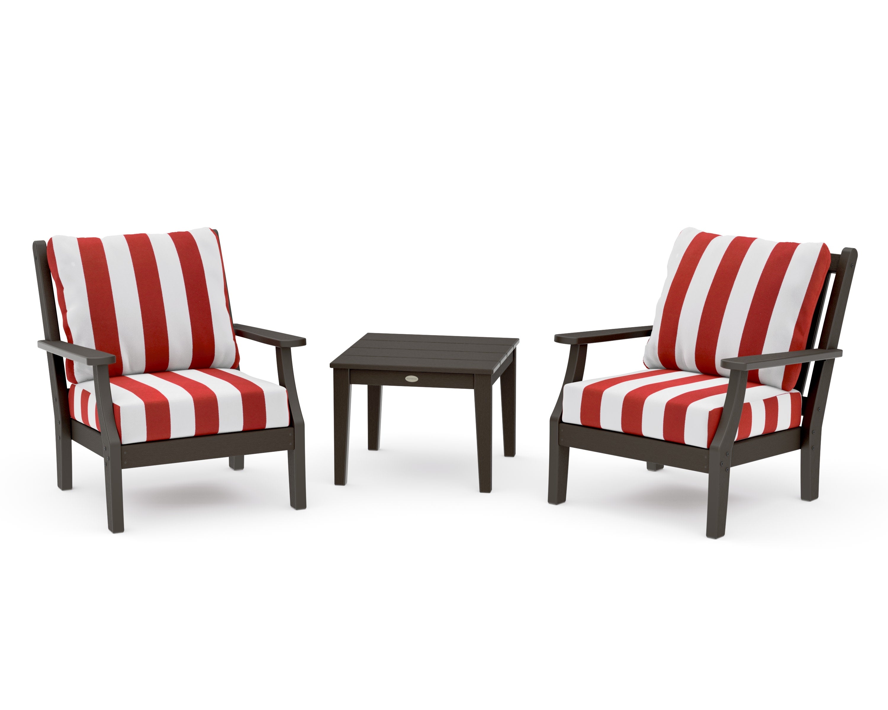Wovendale 3-Piece Deep Seating Set in Vintage Coffee / Cabana Stripe Crimson