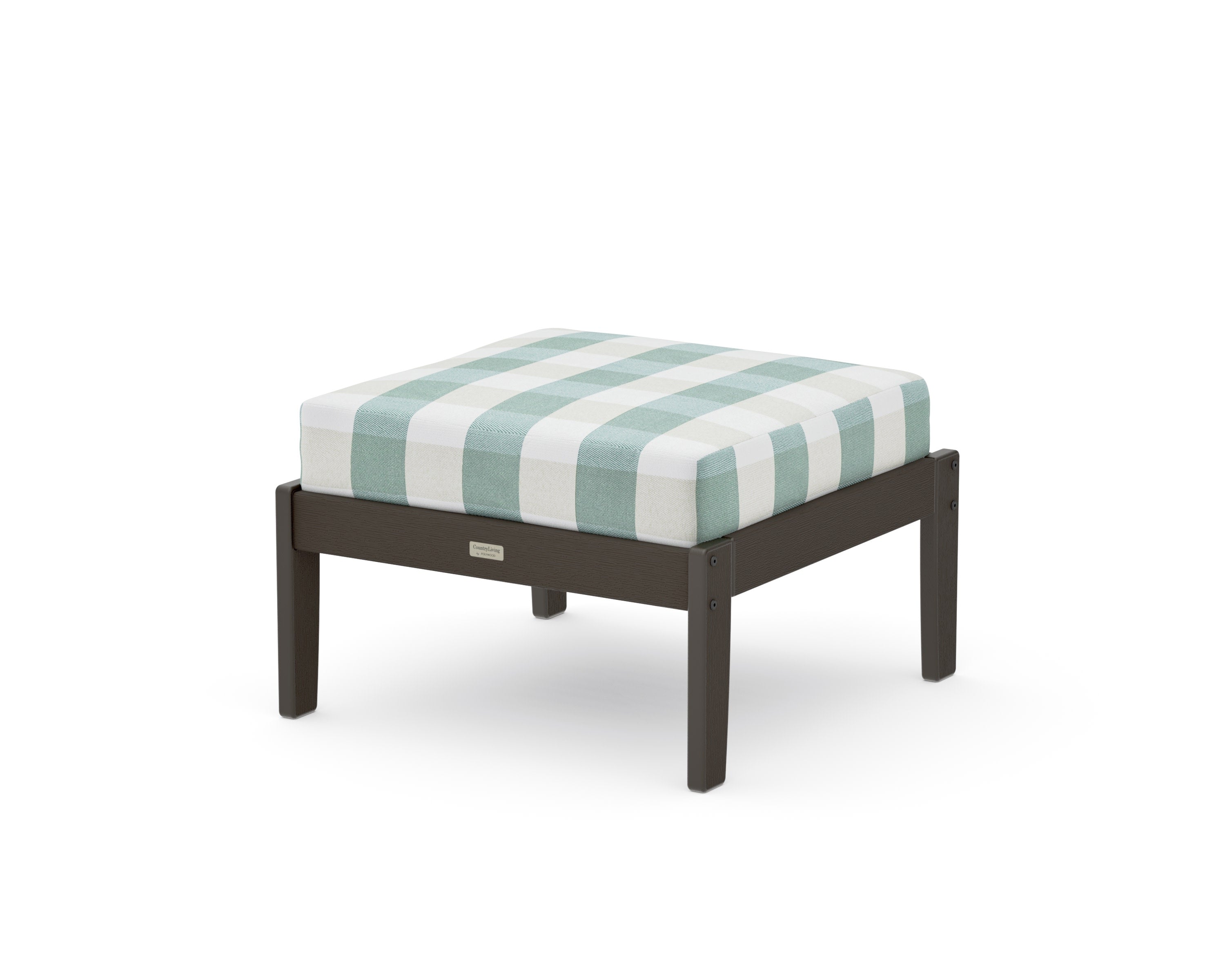 Cottage Deep Seating Ottoman in Vintage Coffee / Buffalo Plaid Glacier Spa
