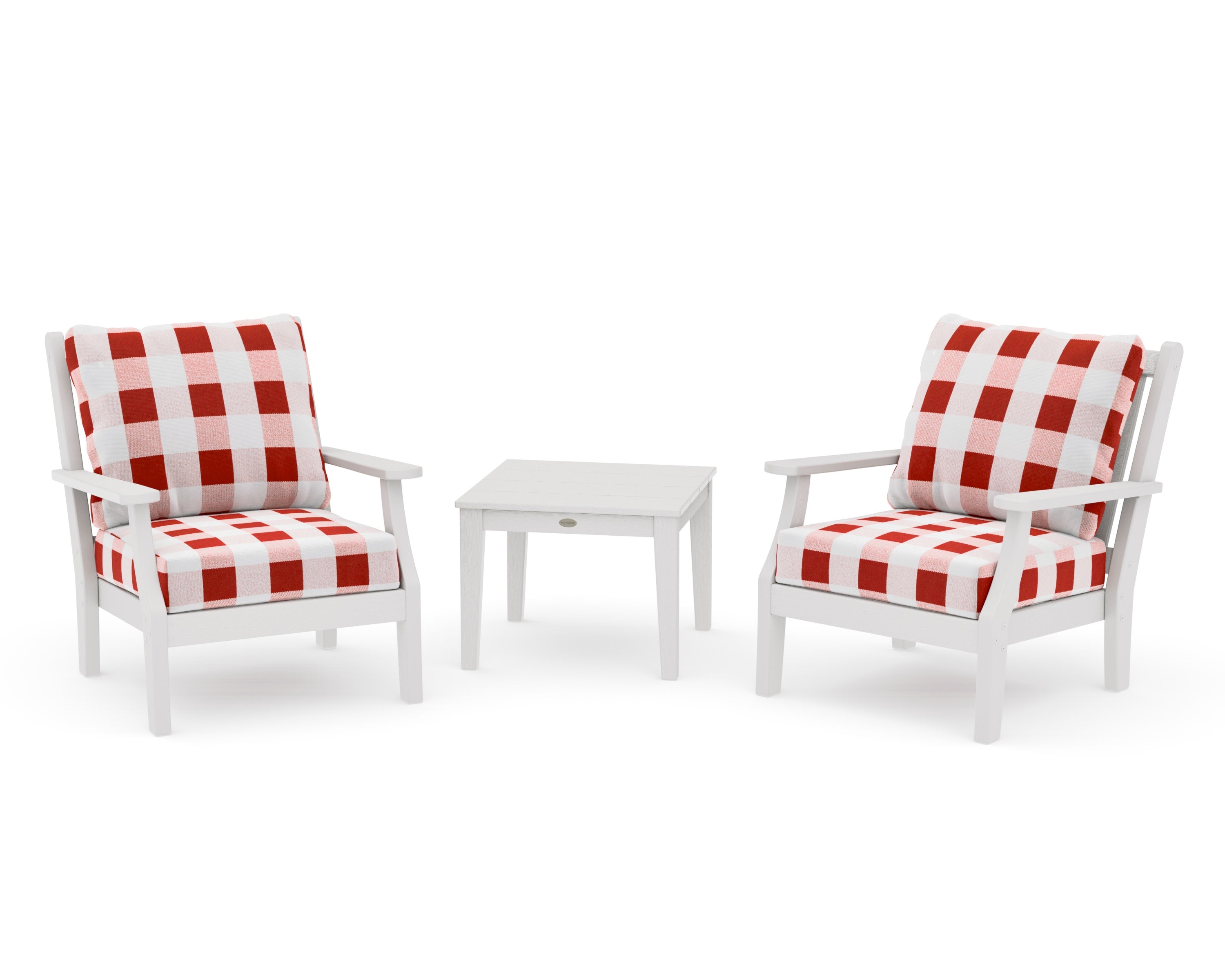 Wovendale 3-Piece Deep Seating Set in Vintage White / Buffalo Plaid Crimson
