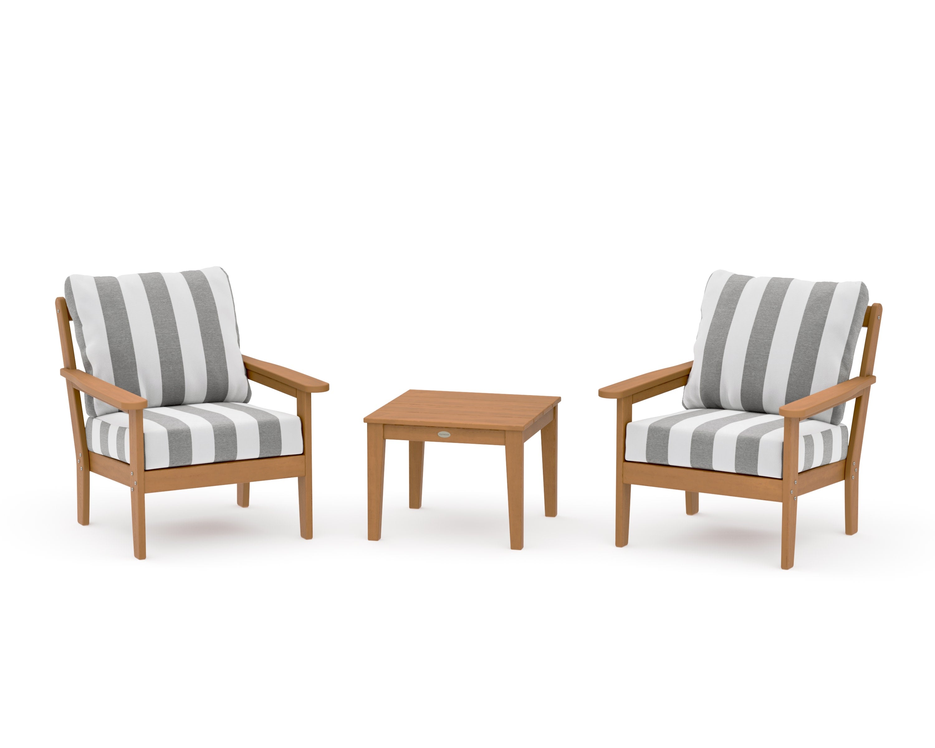 Cottage 3-Piece Deep Seating Set in Natural / Cabana Stripe Grey Mist