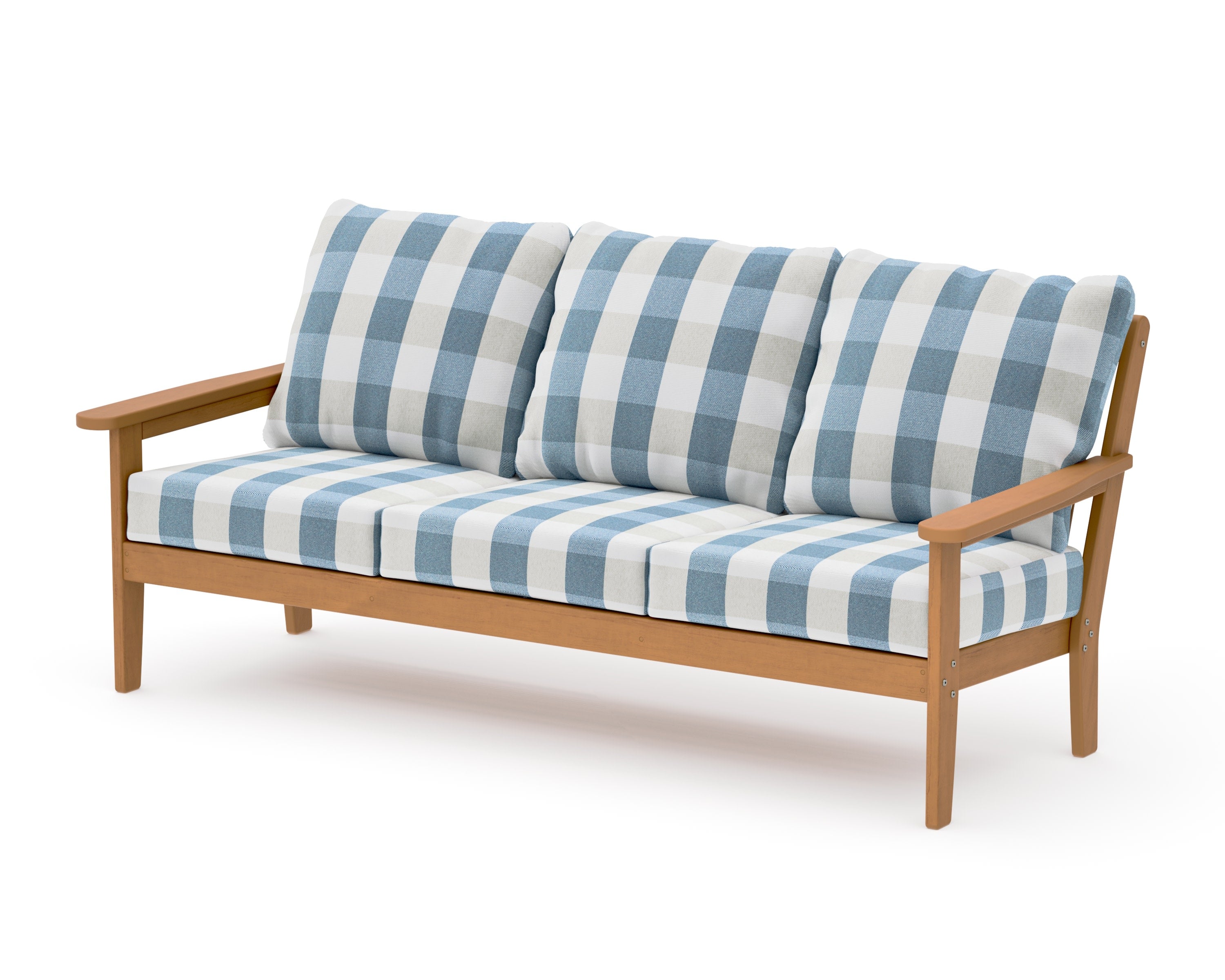 Cottage Deep Seating Sofa in Natural / Buffalo Plaid Sky Blue