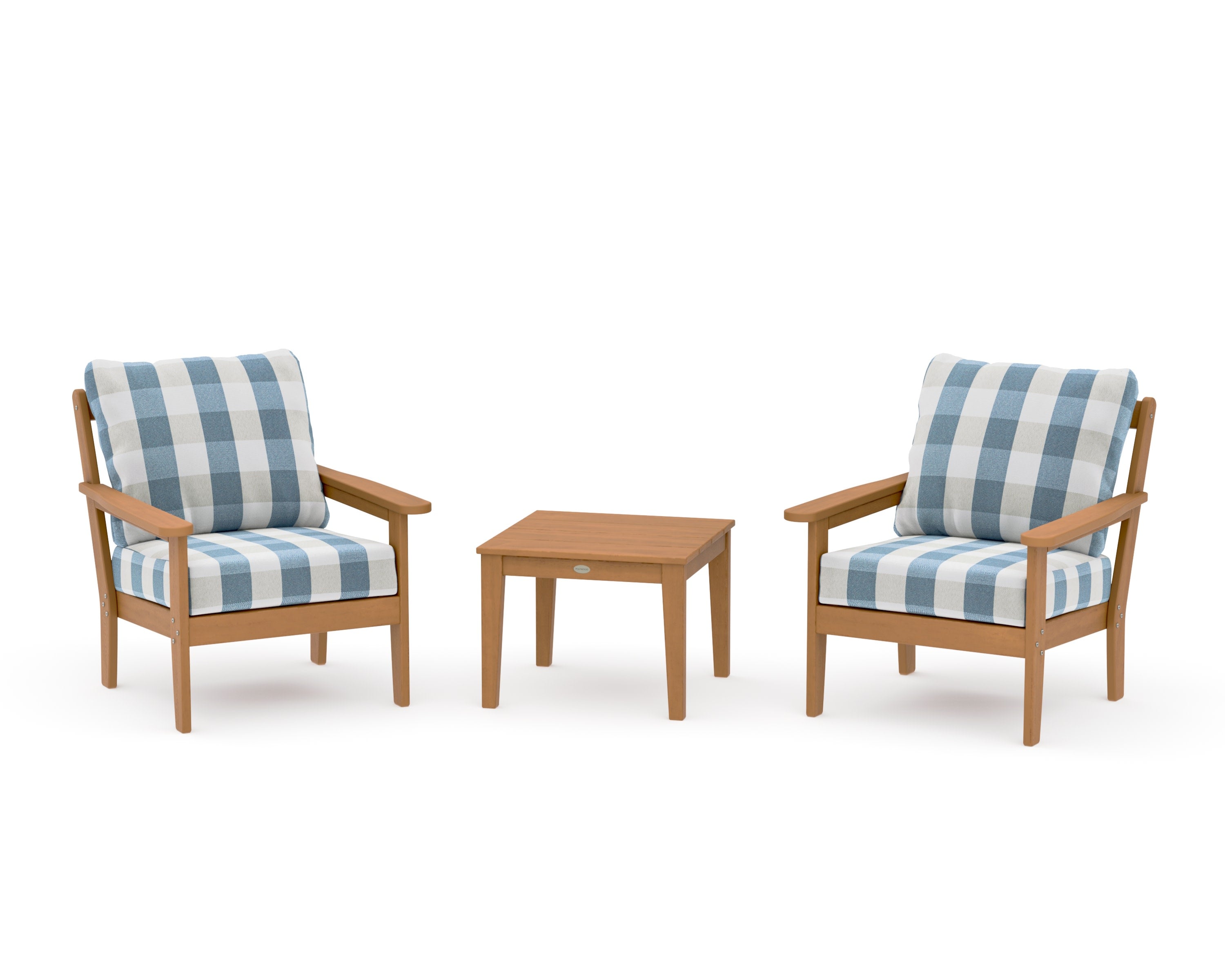 Cottage 3-Piece Deep Seating Set in Natural / Buffalo Plaid Sky Blue