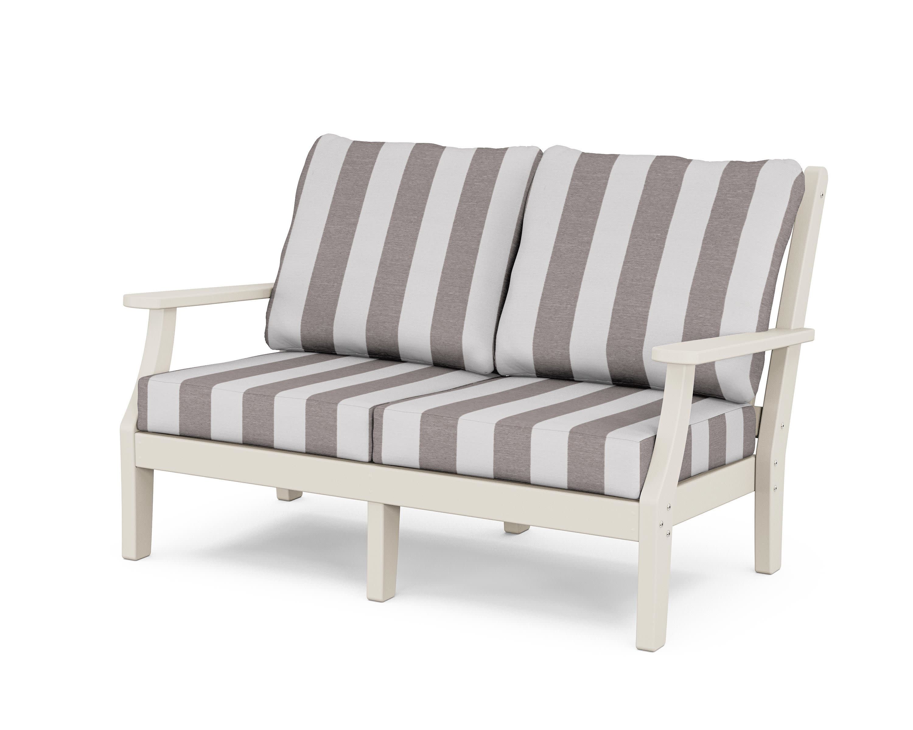 Wovendale Deep Seating Loveseat in Sand / Cabana Stripe Grey Mist
