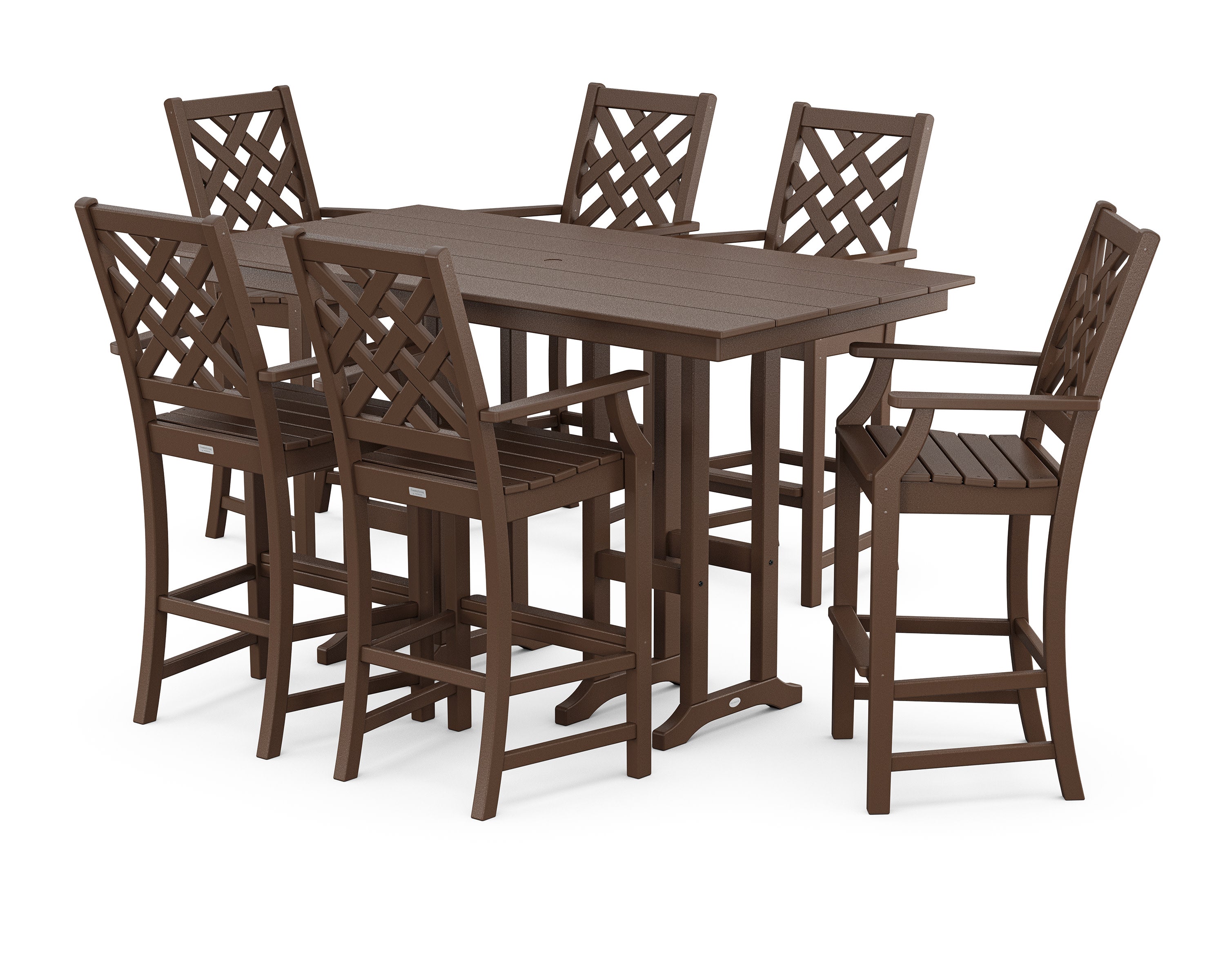 Wovendale Arm Chair 7-Piece Farmhouse Bar Set in Mahogany