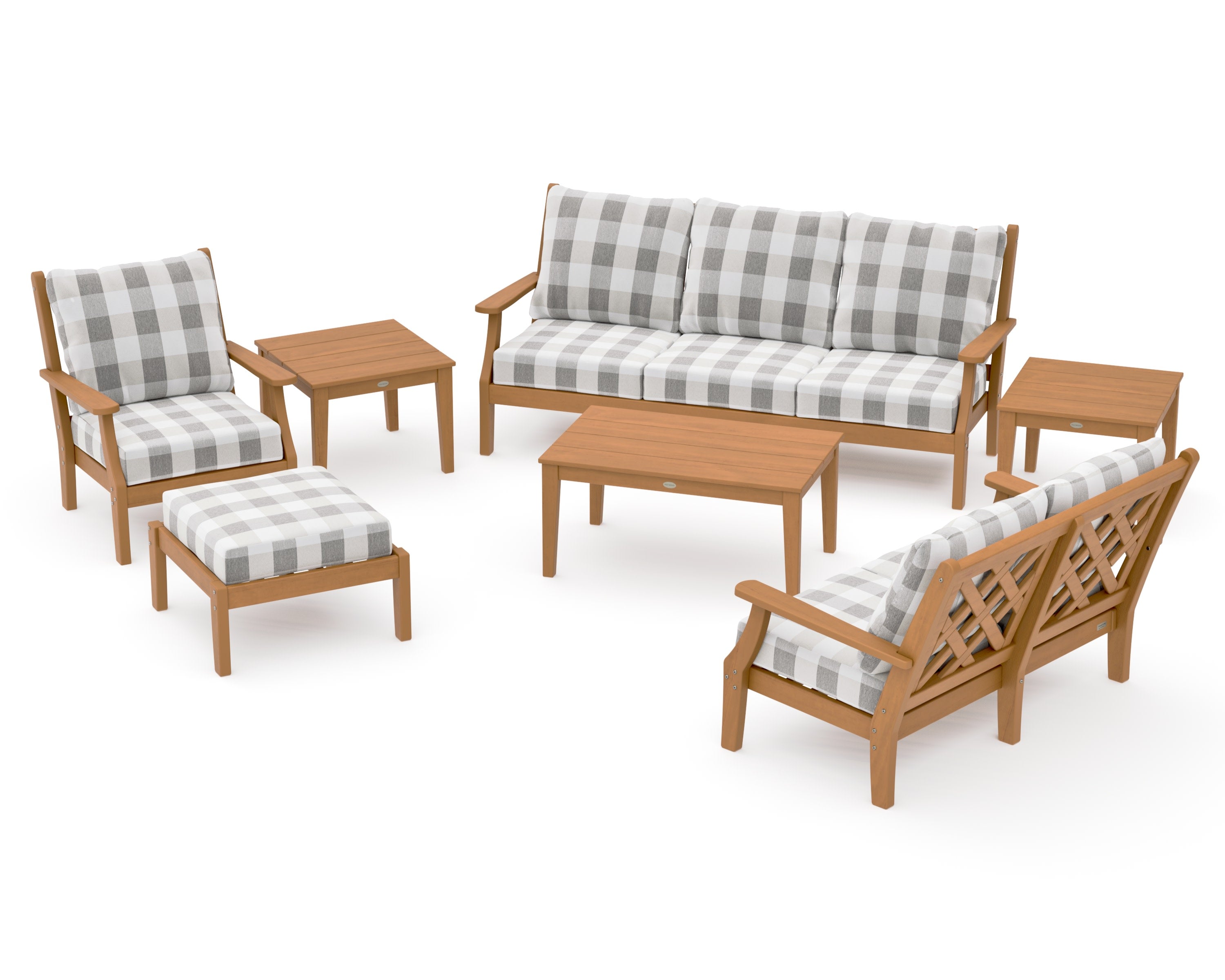 Wovendale 7-Piece Deep Seating Set in Natural / Buffalo Plaid Grey Mist