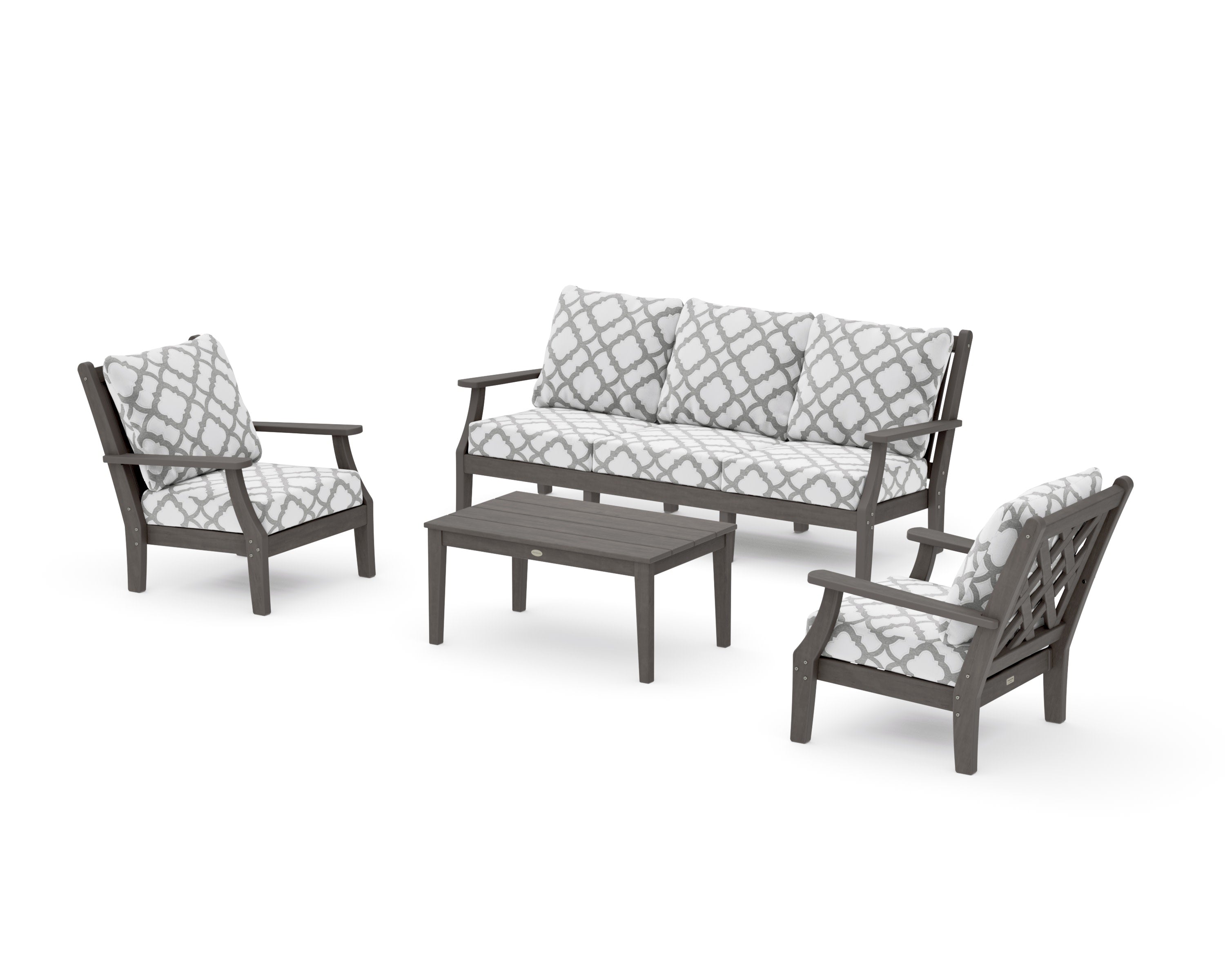 Wovendale 4-Piece Deep Seating Set with Sofa in Driftwood / Trellis Grey Mist