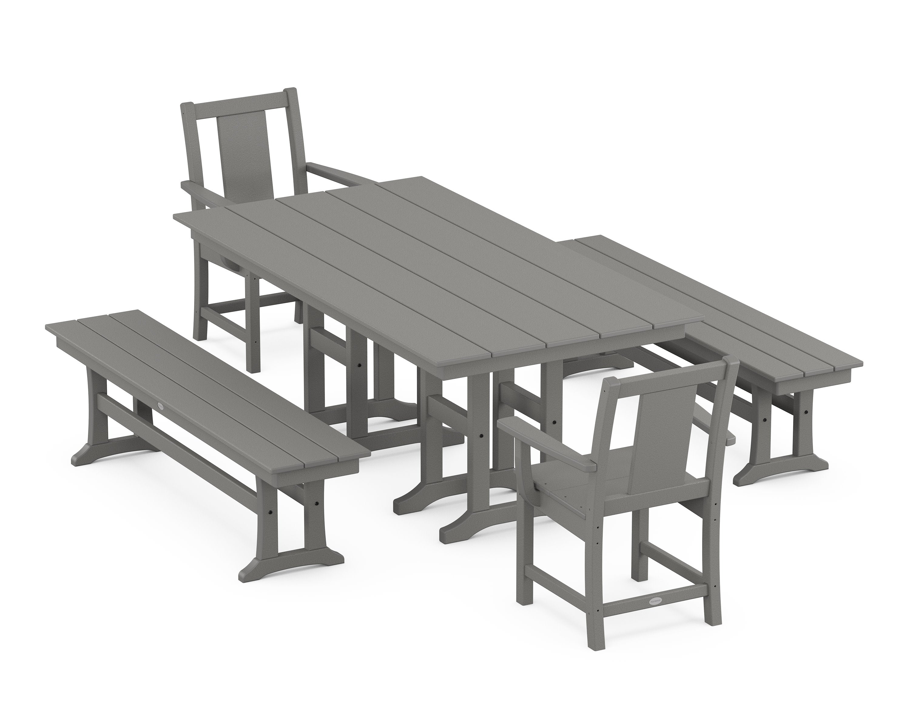 Prairie 5-Piece Farmhouse Dining Set with Benches in Slate Grey