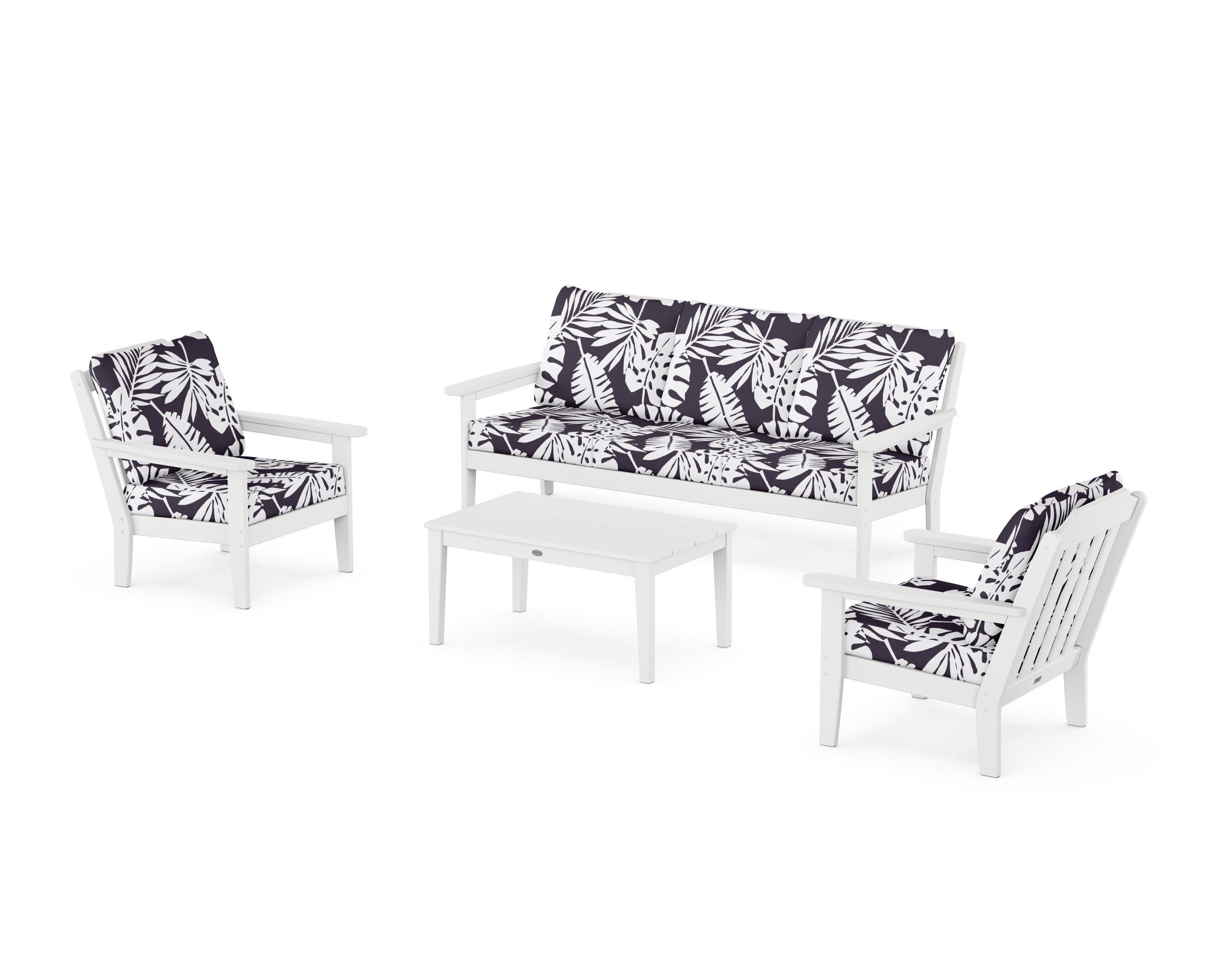Cottage 4-Piece Deep Seating Set with Sofa in White / Leaf Navy