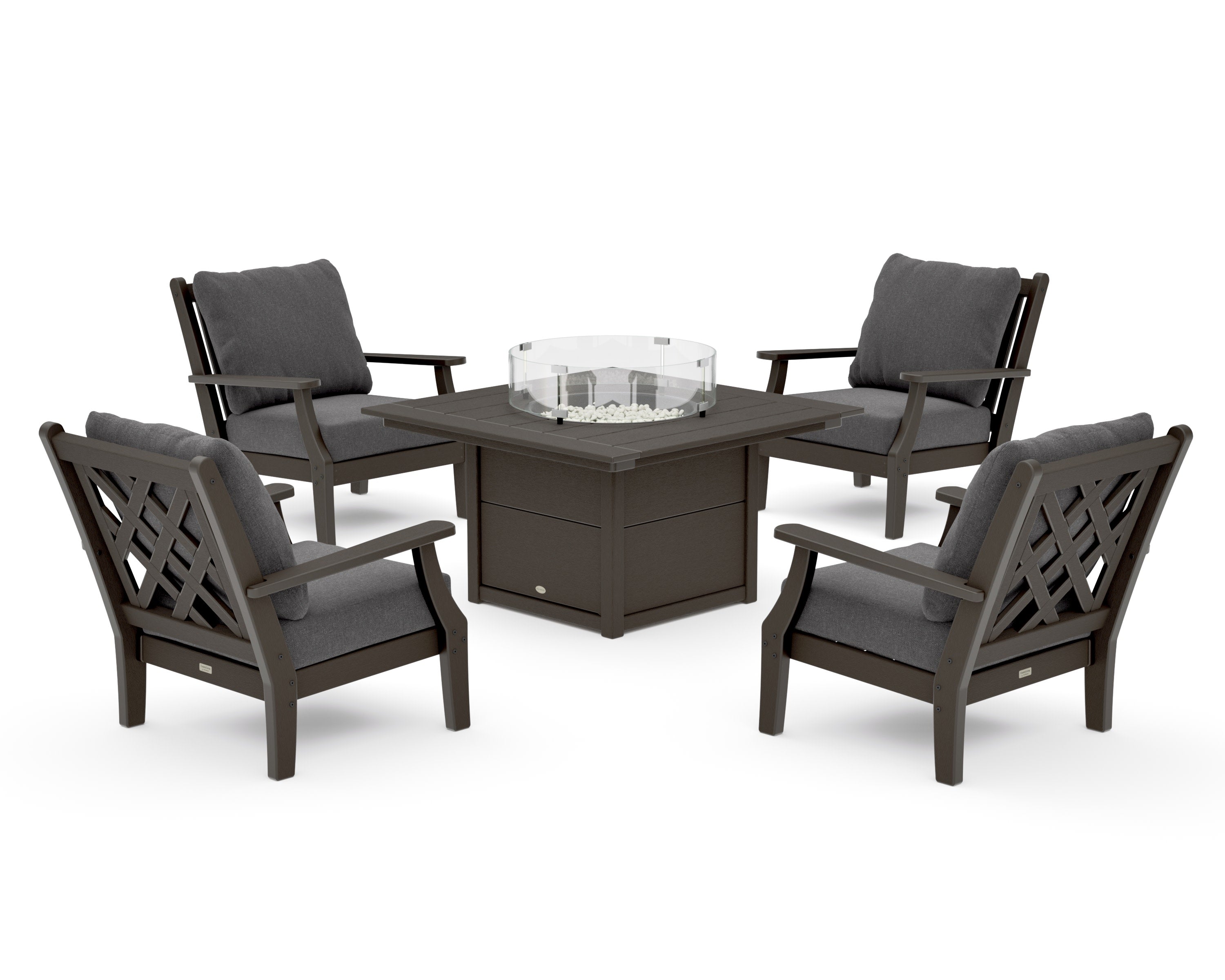 Wovendale 5-Piece Deep Seating Set with Fire Pit Table in Vintage Coffee / Ash Charcoal