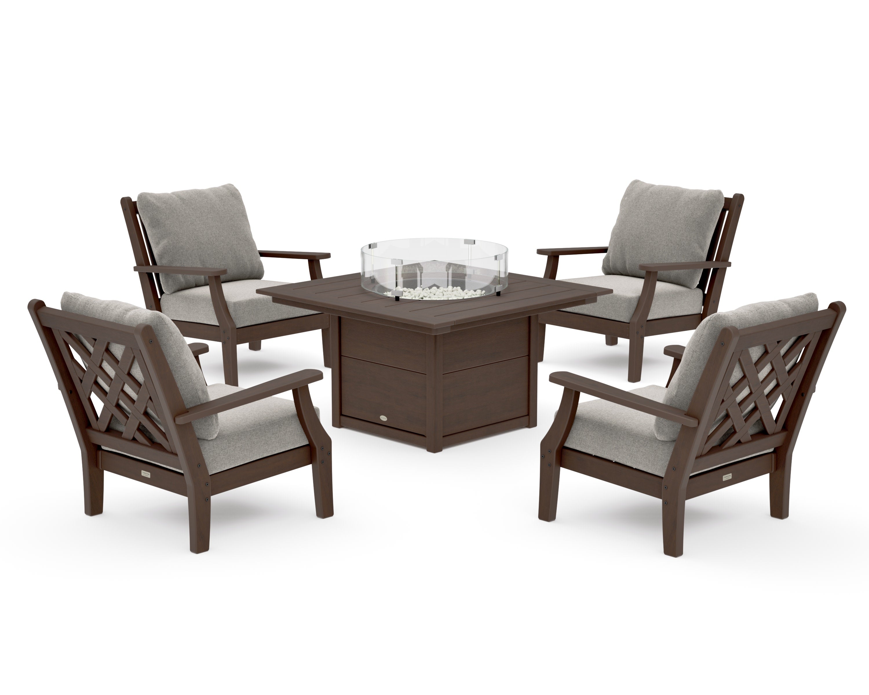 Wovendale 5-Piece Deep Seating Set with Fire Pit Table in Kona / Weathered Tweed